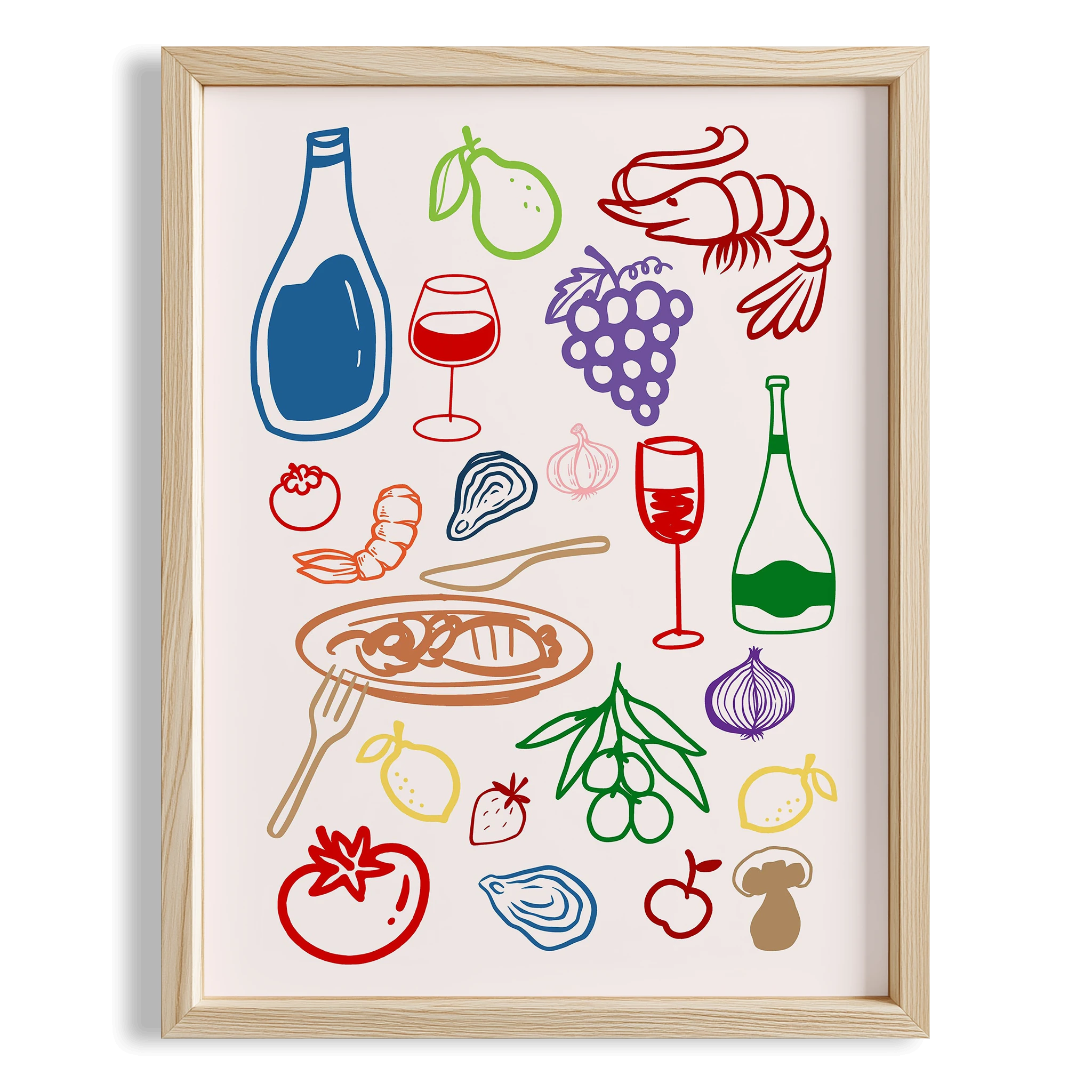 Akdeniz Sofrası Minimal Çizimler Mutfak Duvar Tablosu