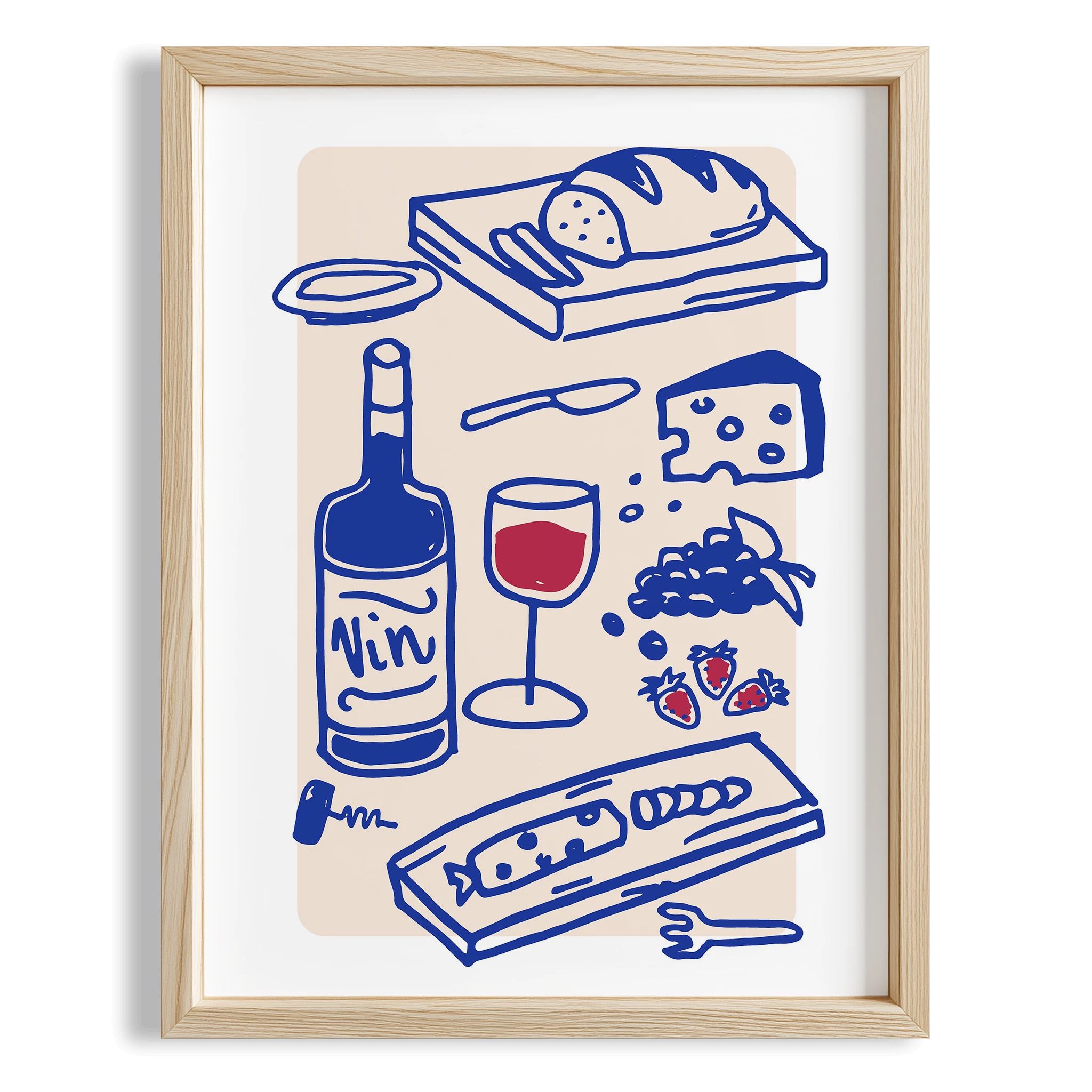 Şarap ve Peynir Sofrası Akdeniz İtalya Koleksiyonu Mutfak Duvar Tablosu