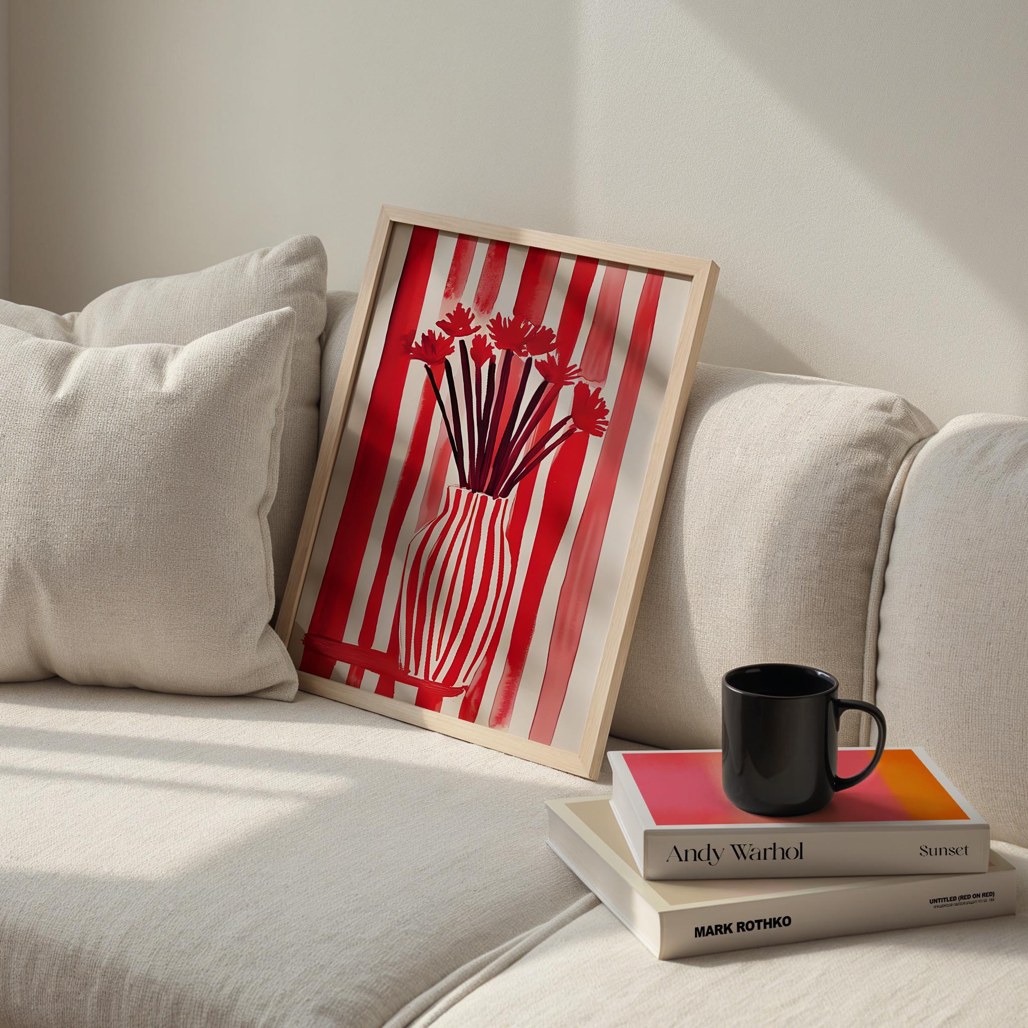 Çizgili Vazo X - Kırmızı Demet