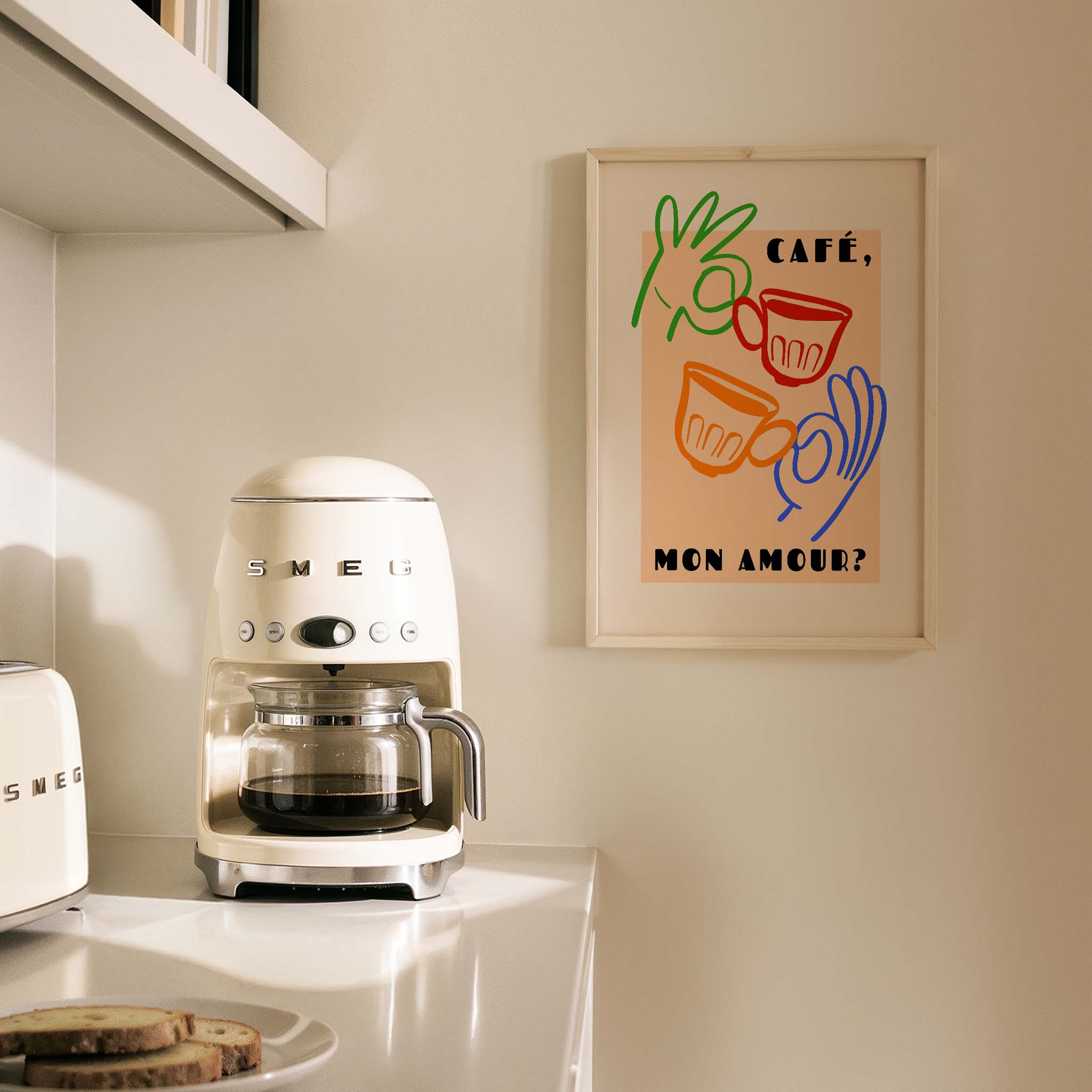 Café Mon Amour Fransız Minimal Çizimler Mutfak Duvar Tablosu