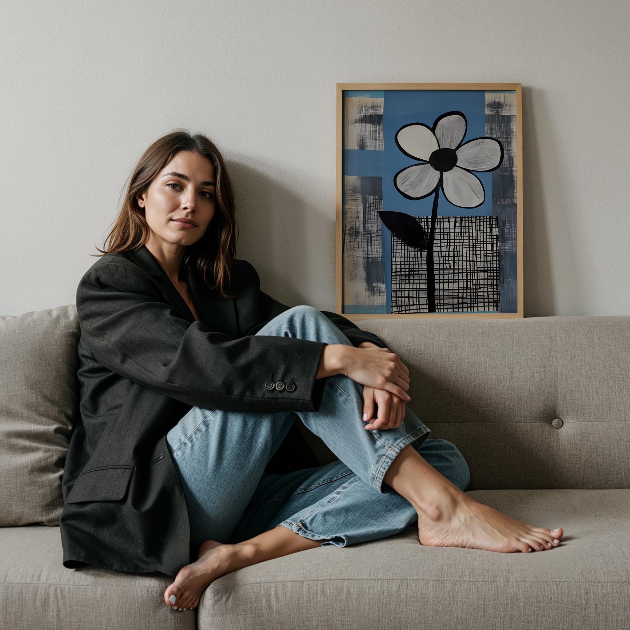 Çiçek Portresi III - Mavi Zemin, Tek Çiçek