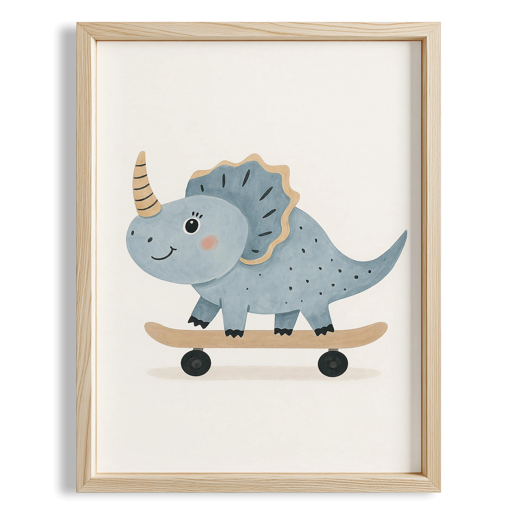 Sevimli Kaykay Süren Dinozor Erkek Çocuk Odası Ahşap Tablo