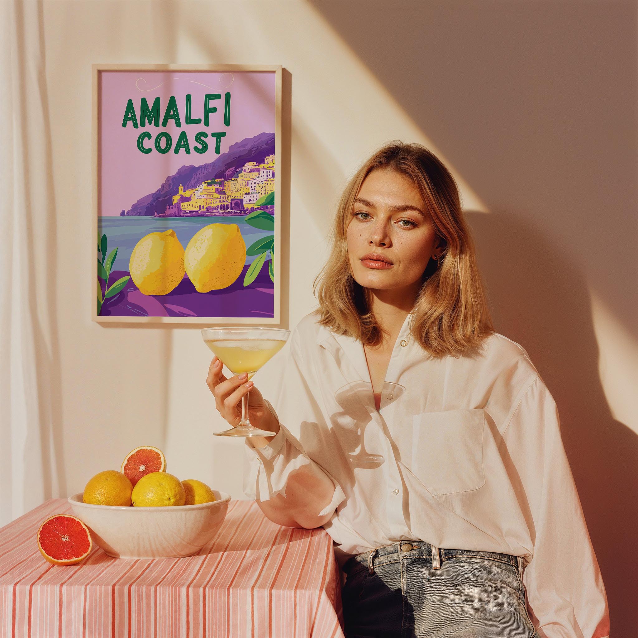 Amalfi Coast Limonlar İllüstrasyonu İtalya Koleksiyonu Mutfak Duvar Tablosu