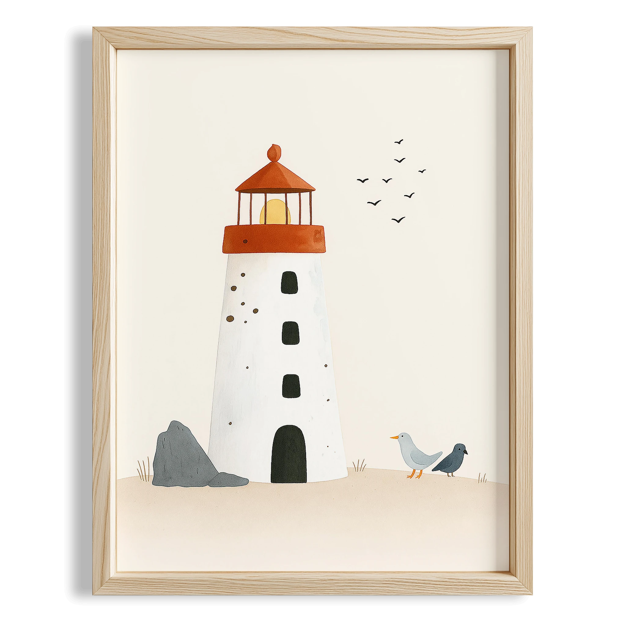 Deniz Feneri ve Martılar Çocuk Odası Ahşap Tablo