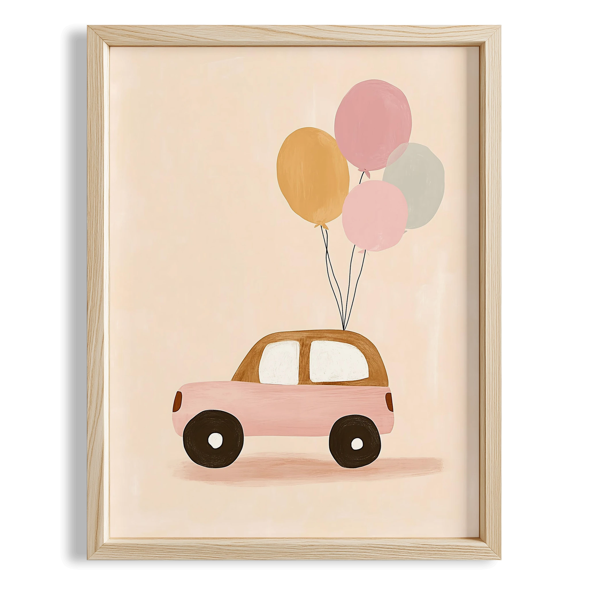 Renkli Balonlu Araba Bohem Kız Çocuk Odası Ahşap Tablo