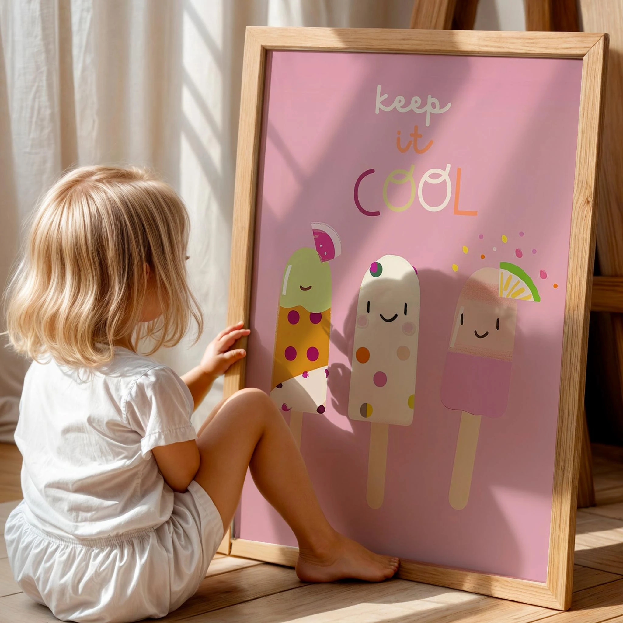 Cool Dondurmalar - Kız Çocuk Odası Dekorasyonu Ahşap Çerçeveli Duvar Tablosu