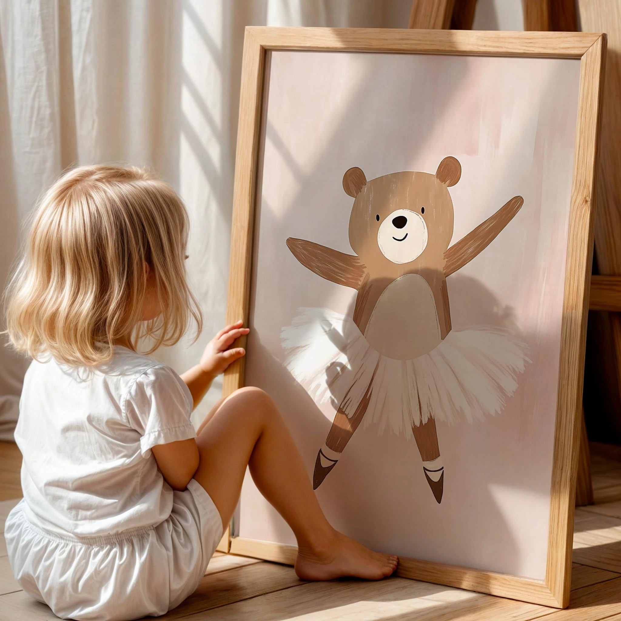 Tütülü Balerin Ayıcık Bohem Kız Çocuk Odası Ahşap Tablo