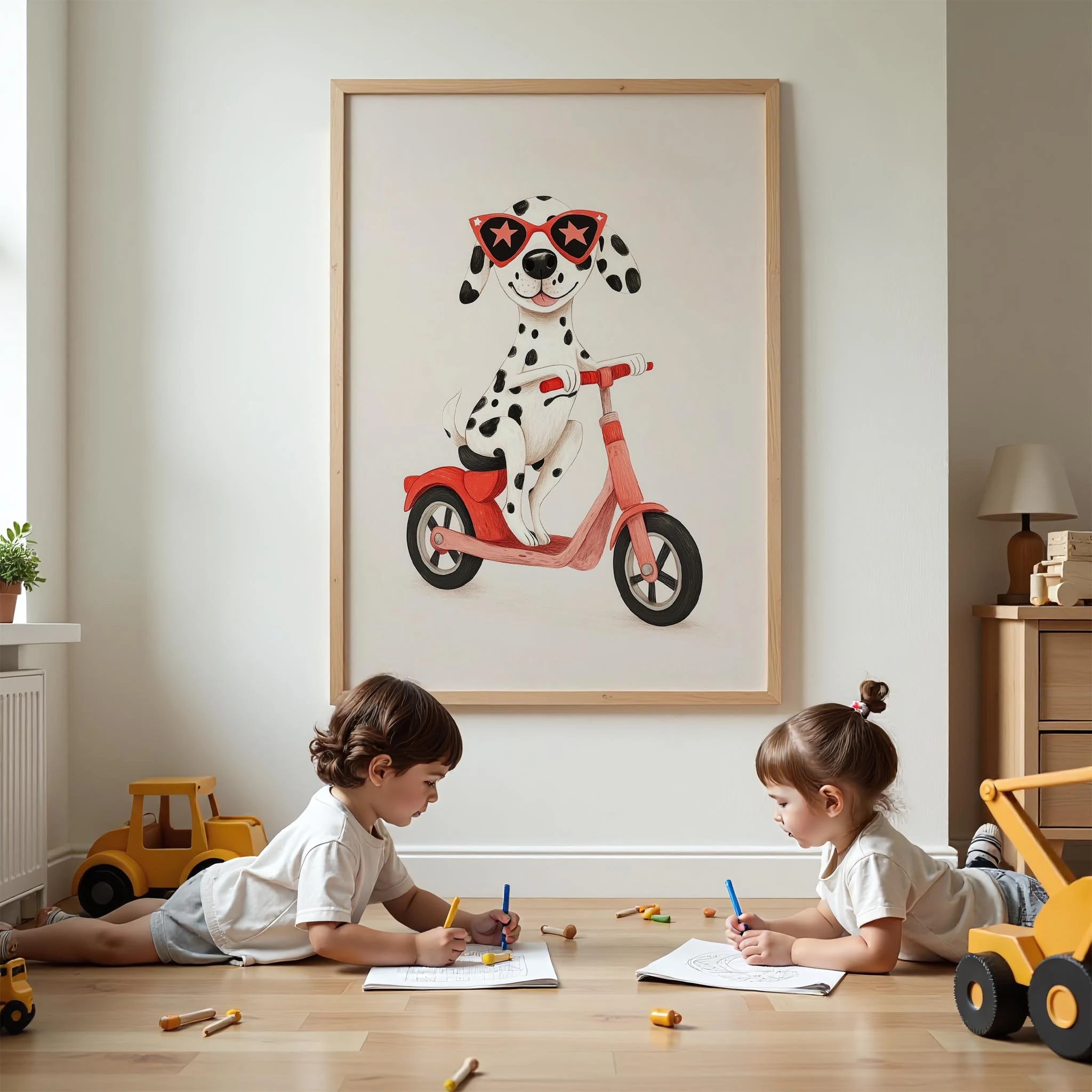 Scooter'lu Köpek - Beyaz Fon