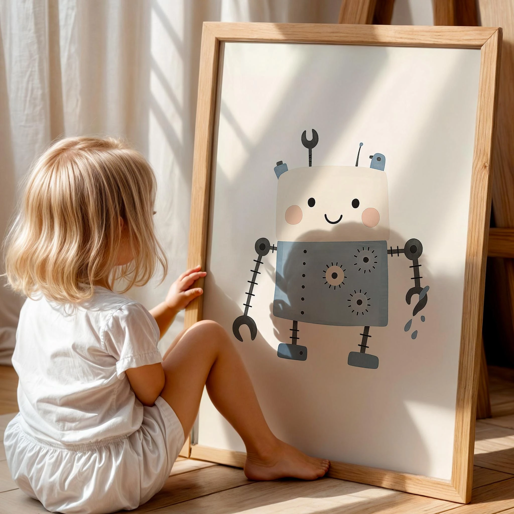 Mavi Android Robot Minimalist Çocuk Odası Ahşap Tablo