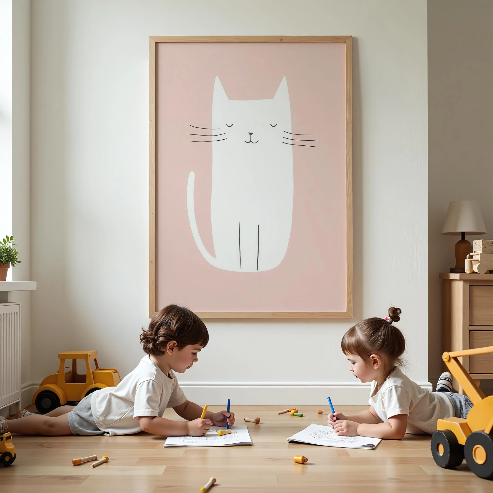 Beyaz Kedi - Pembe Fon