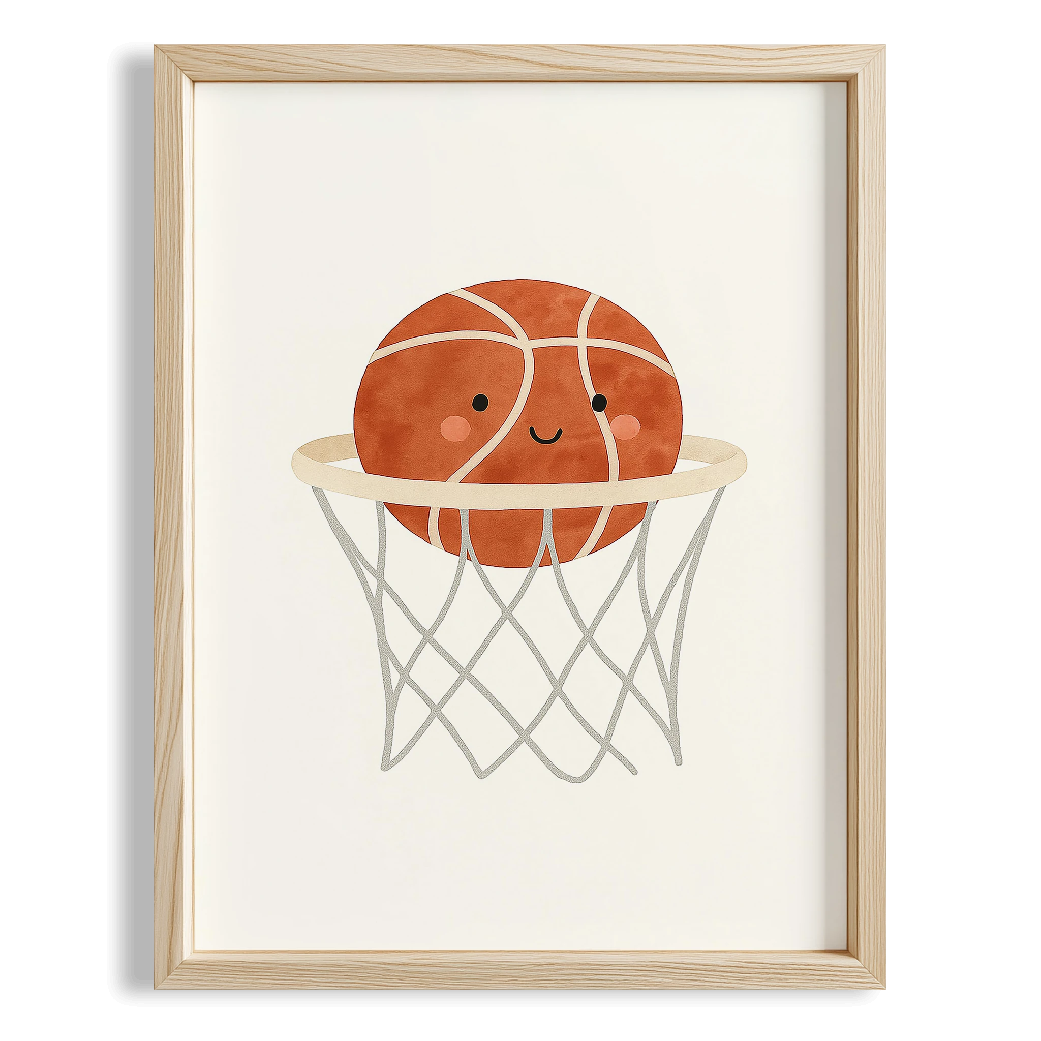 Sevimli Basketbol Topu ve Fileler Erkek Çocuk Odası Ahşap Tablo