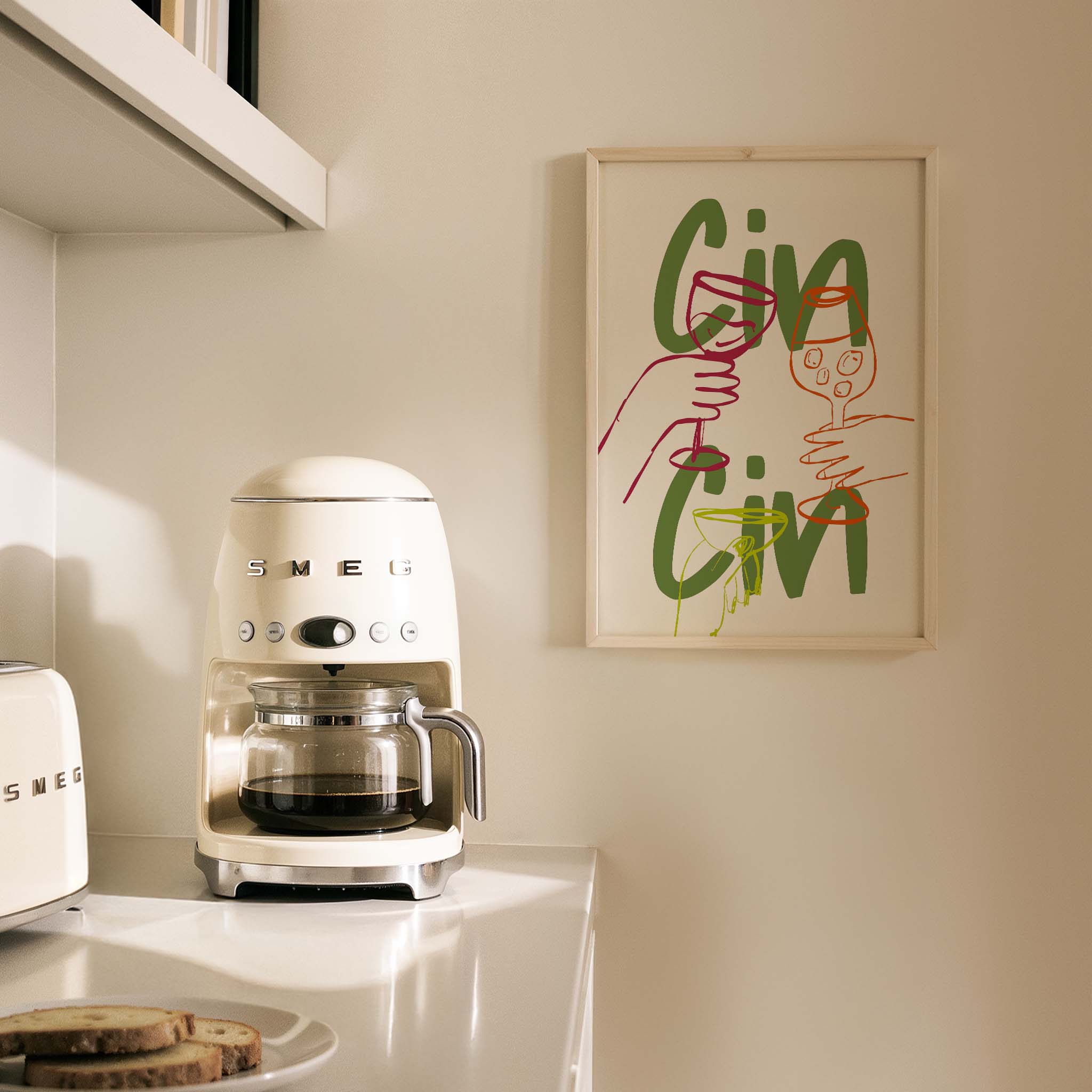 Cin Cin Şerefe Kokteyller Yeşil Tipografi Mutfak Duvar Tablosu