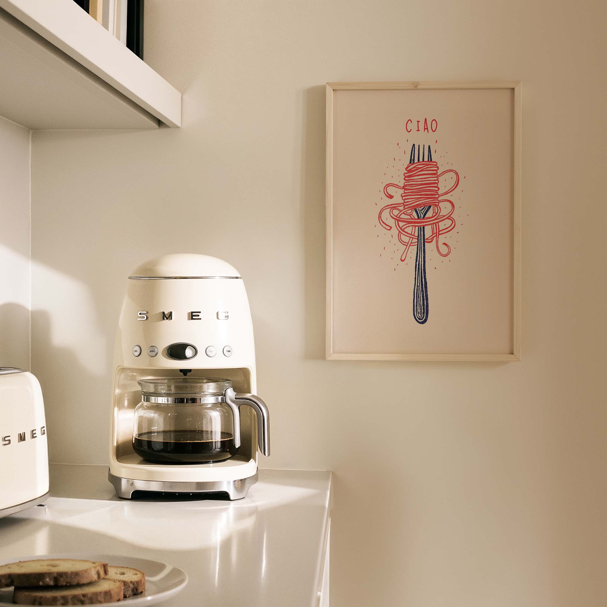 Ciao İtalyanca Tipografi Makarnalı Minimal Mutfak Duvar Tablosu II