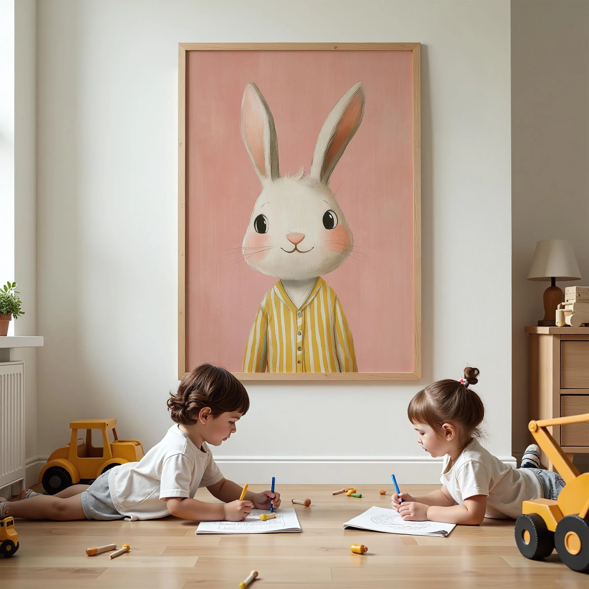 Pijamalı Uyku Tavşan - Pembe Fon