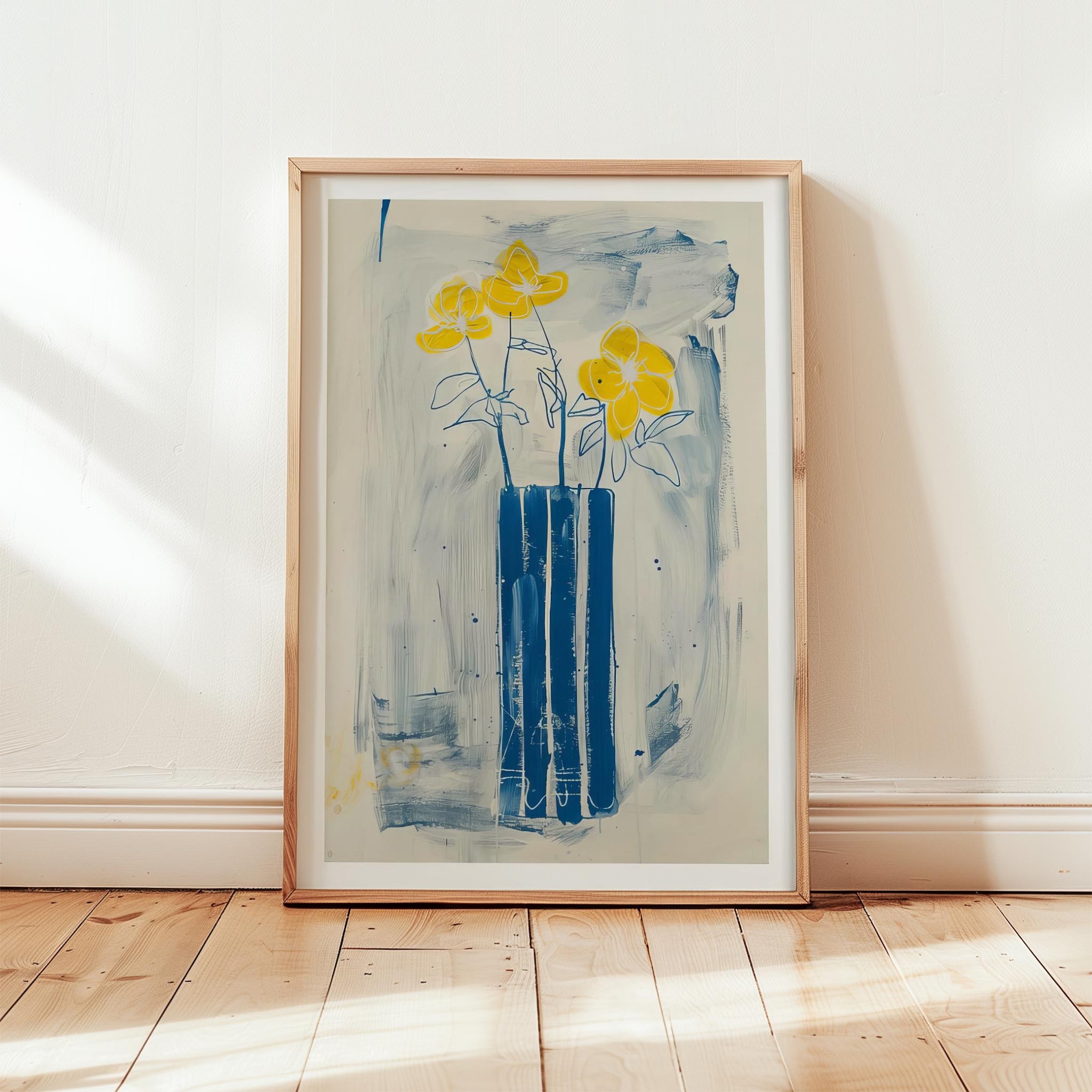 Soyut Vazo ve Çiçekler II - Mavi Sarı