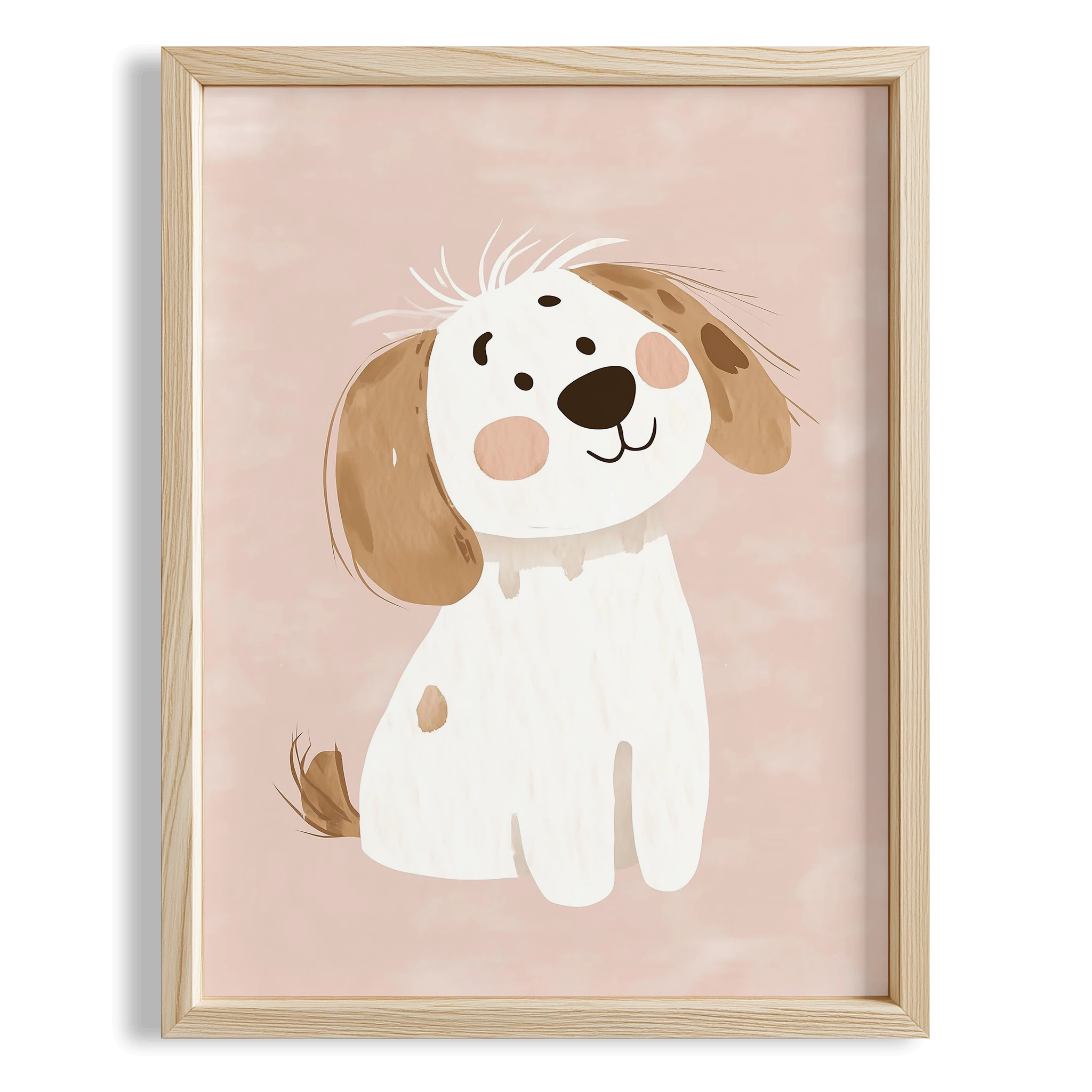 Sevimli Yavru Köpek Pembe Fonlu Kız Çocuk Odası Ahşap Tablo I
