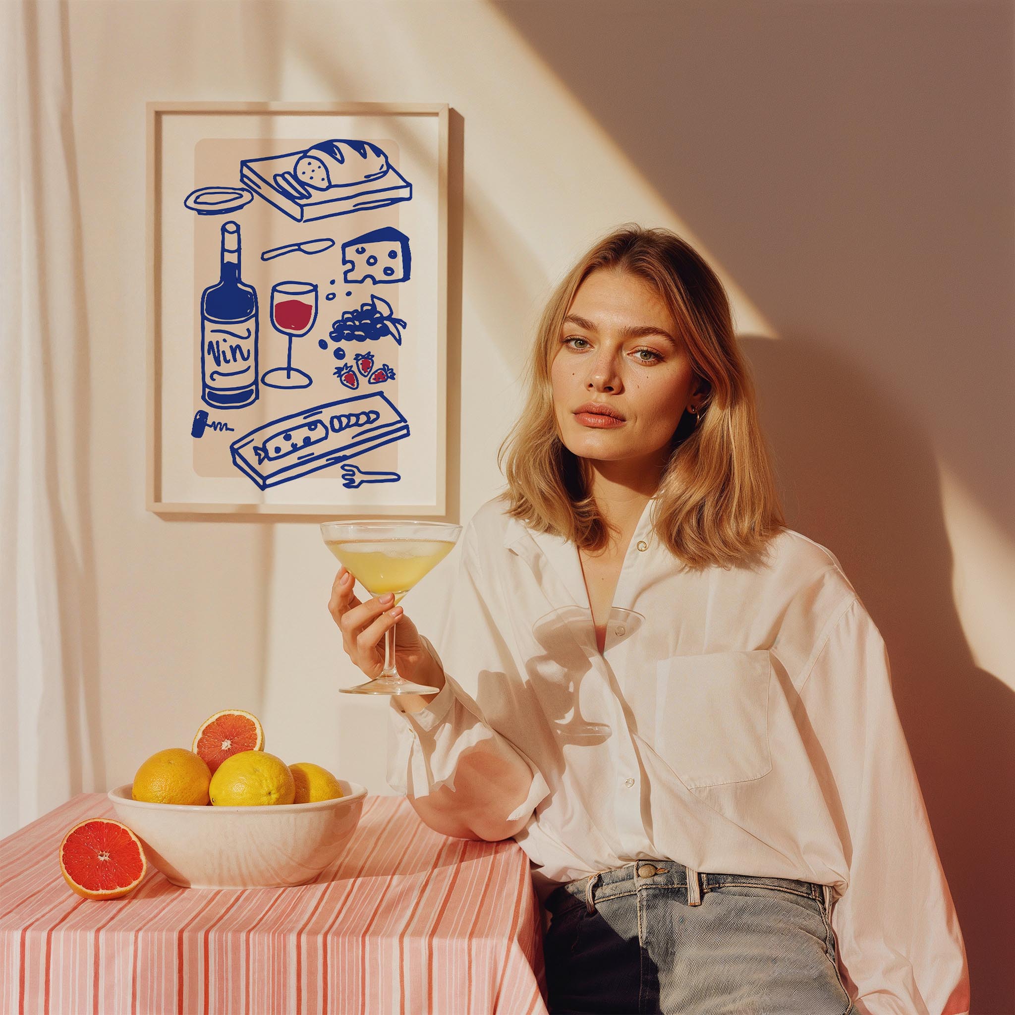 Şarap ve Peynir Sofrası Akdeniz İtalya Koleksiyonu Mutfak Duvar Tablosu