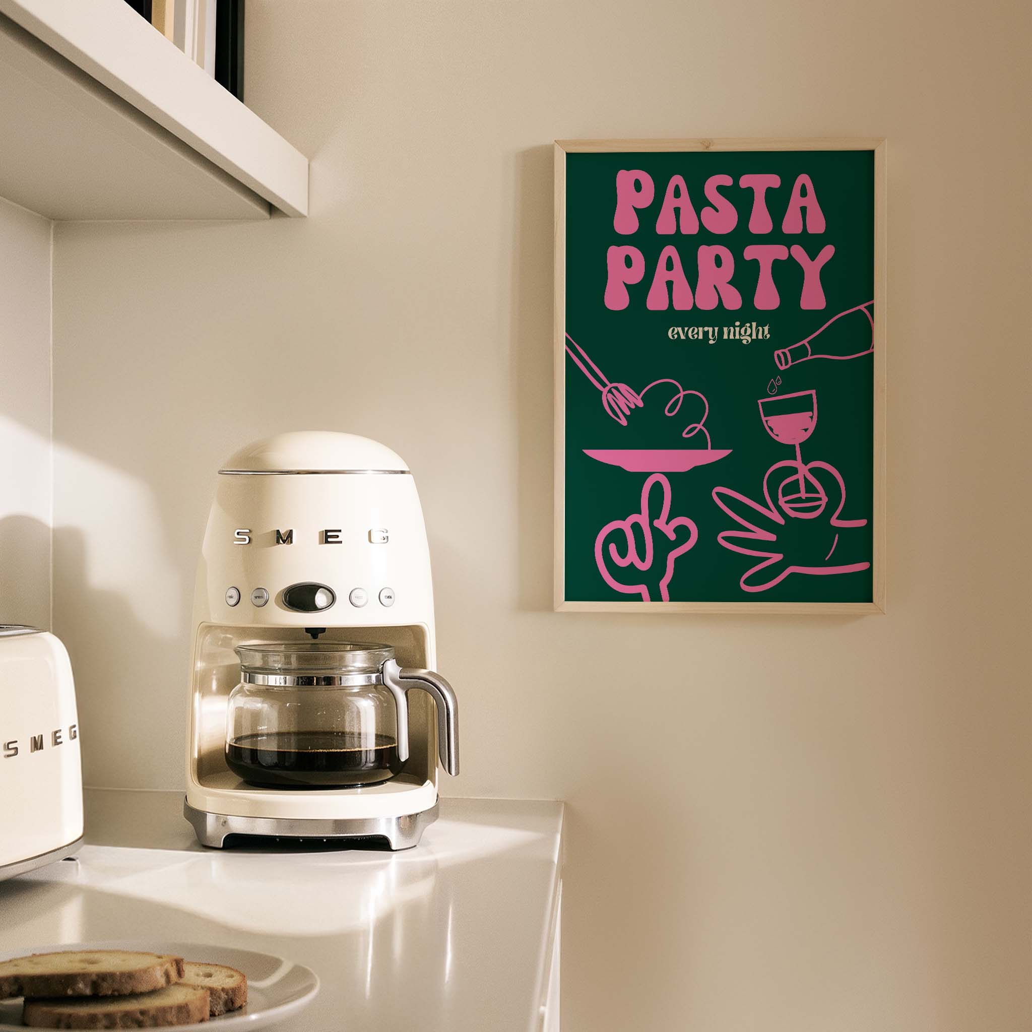 Pasta Party Tipografi Mutfak Duvar Tablosu