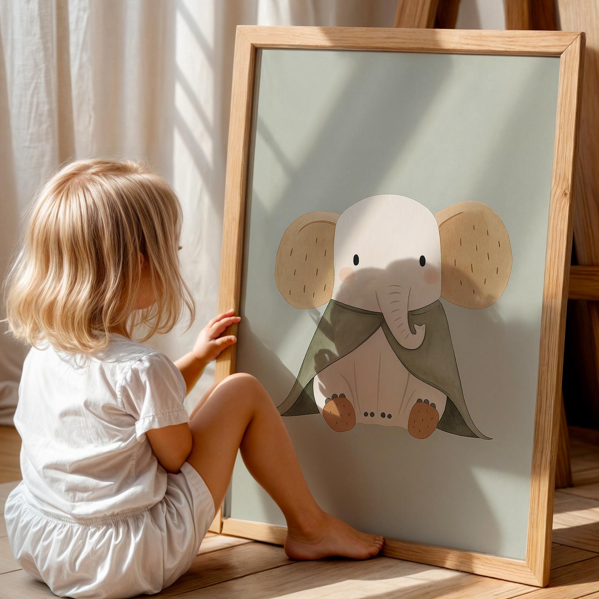 Sevimli Fil Hayvan Temalı Çocuk Odası Ahşap Tablo