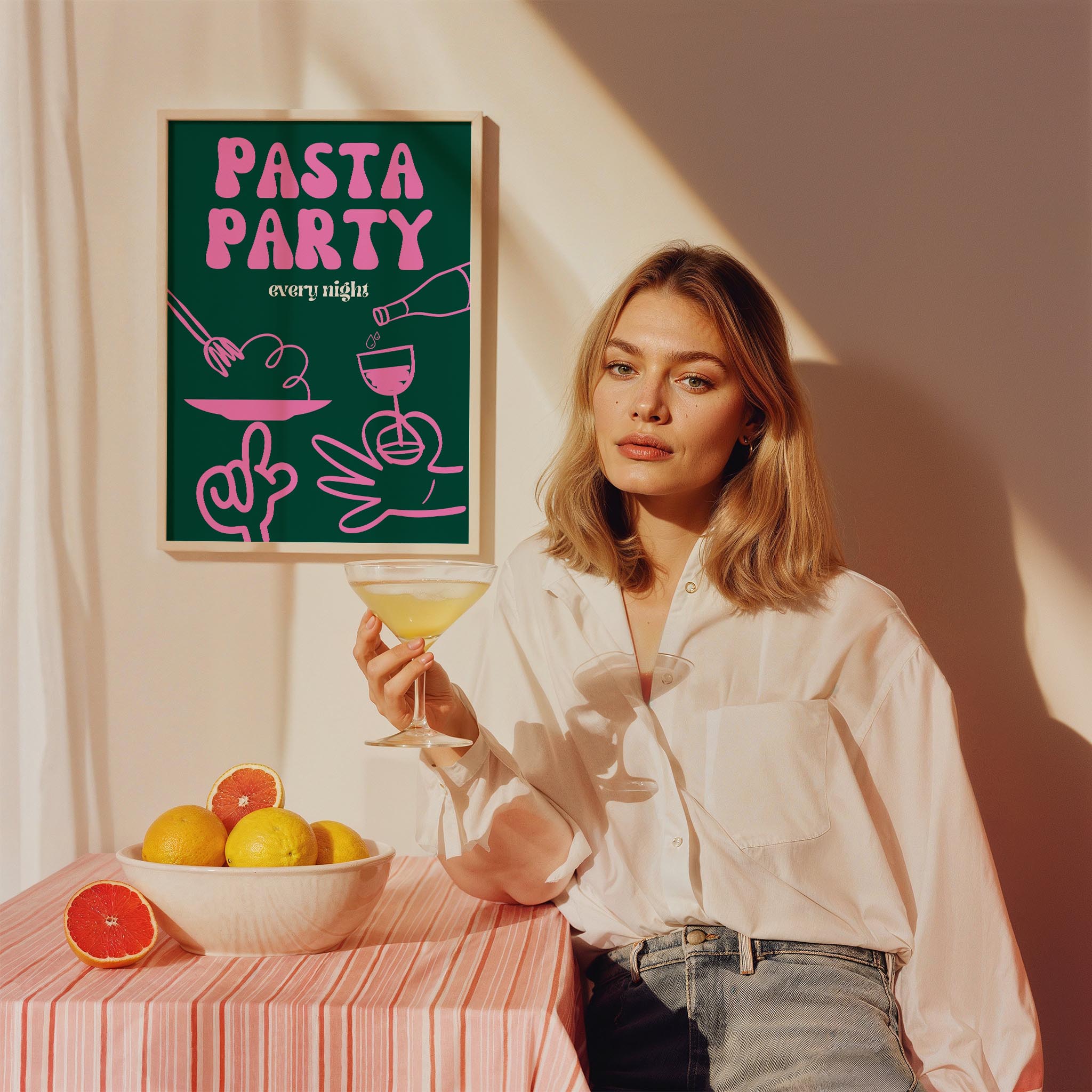 Pasta Party Tipografi Mutfak Duvar Tablosu