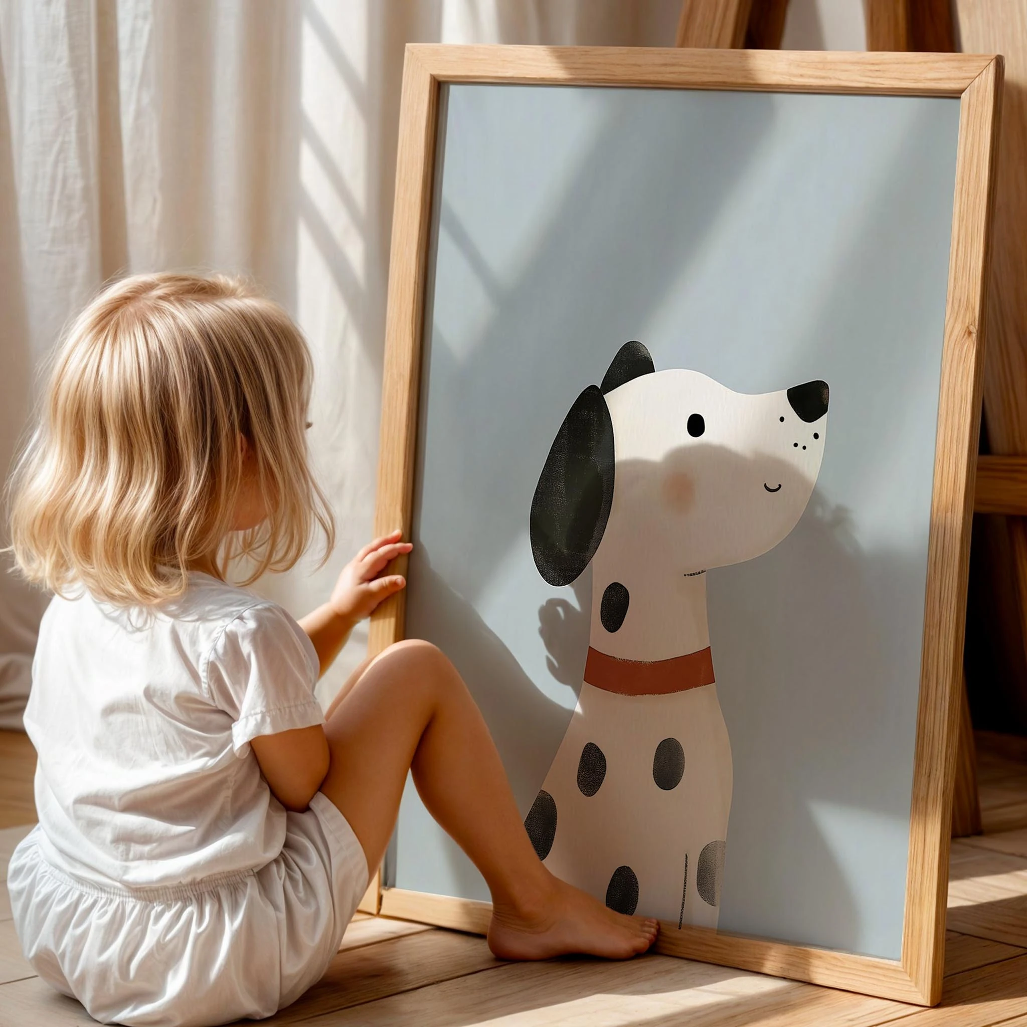 Sevimli Köpek Mavi Hayvan Temalı Erkek Çocuk Odası Ahşap Tablo I