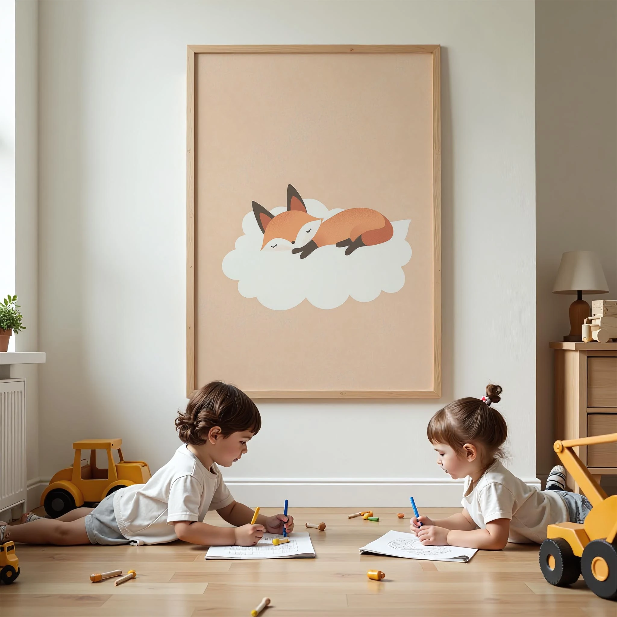 Bulut Üstünde Uyuyan Tilki - Somon Fon