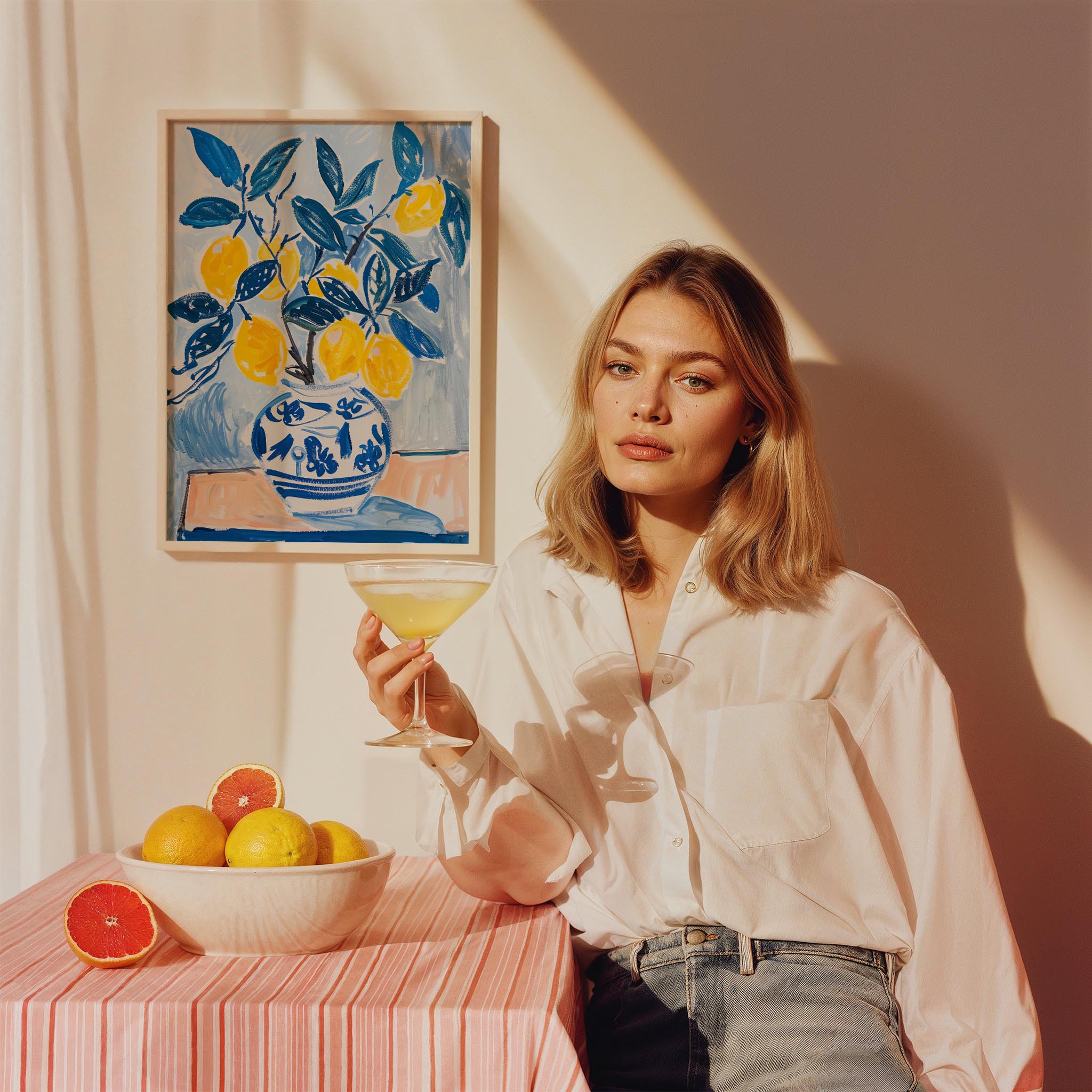 Limon Dalları Natürmort Akdeniz İtalya Koleksiyonu Mutfak Duvar Tablosu