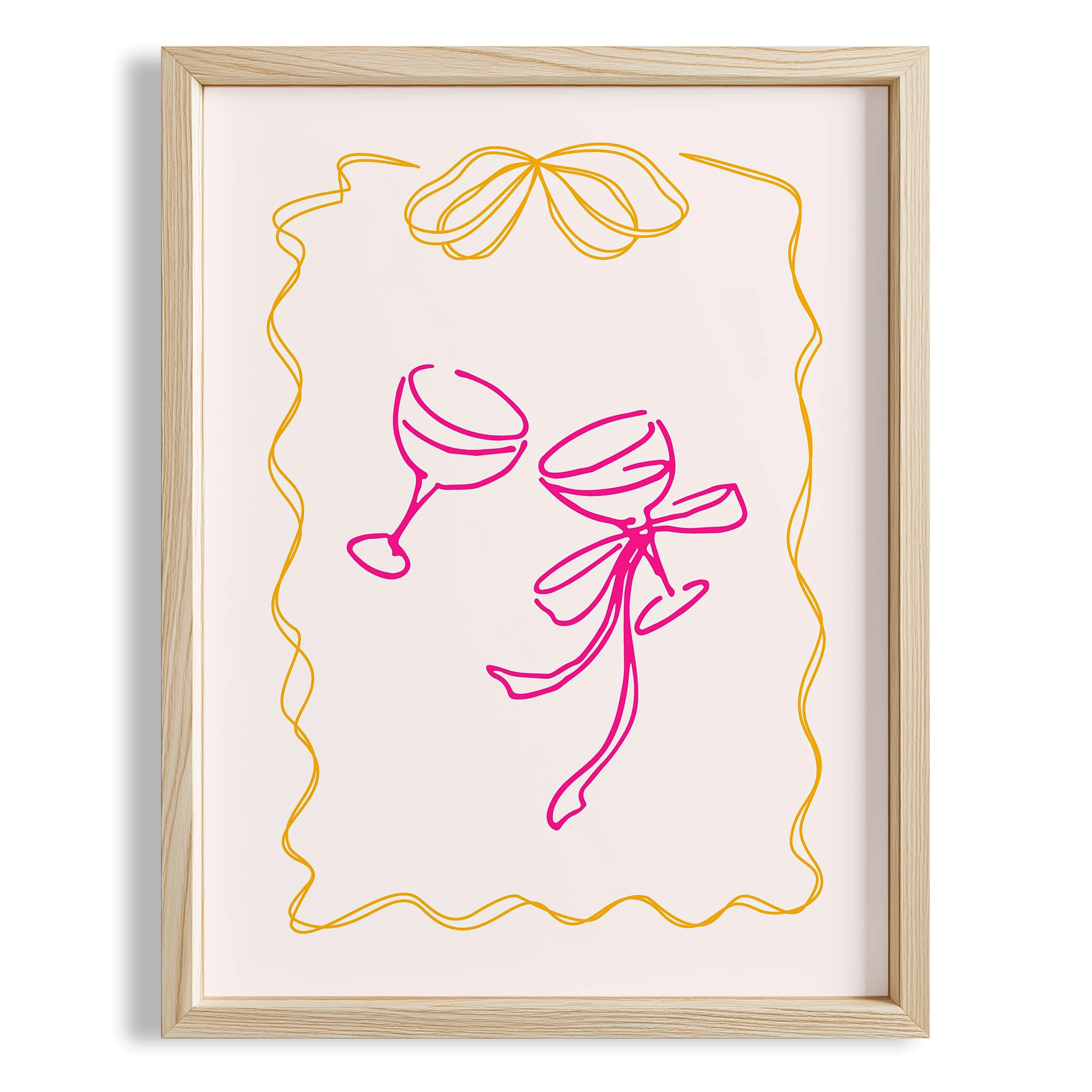 Kurdeleli Kadehler Minimal Çizim Mutfak Duvar Tablosu