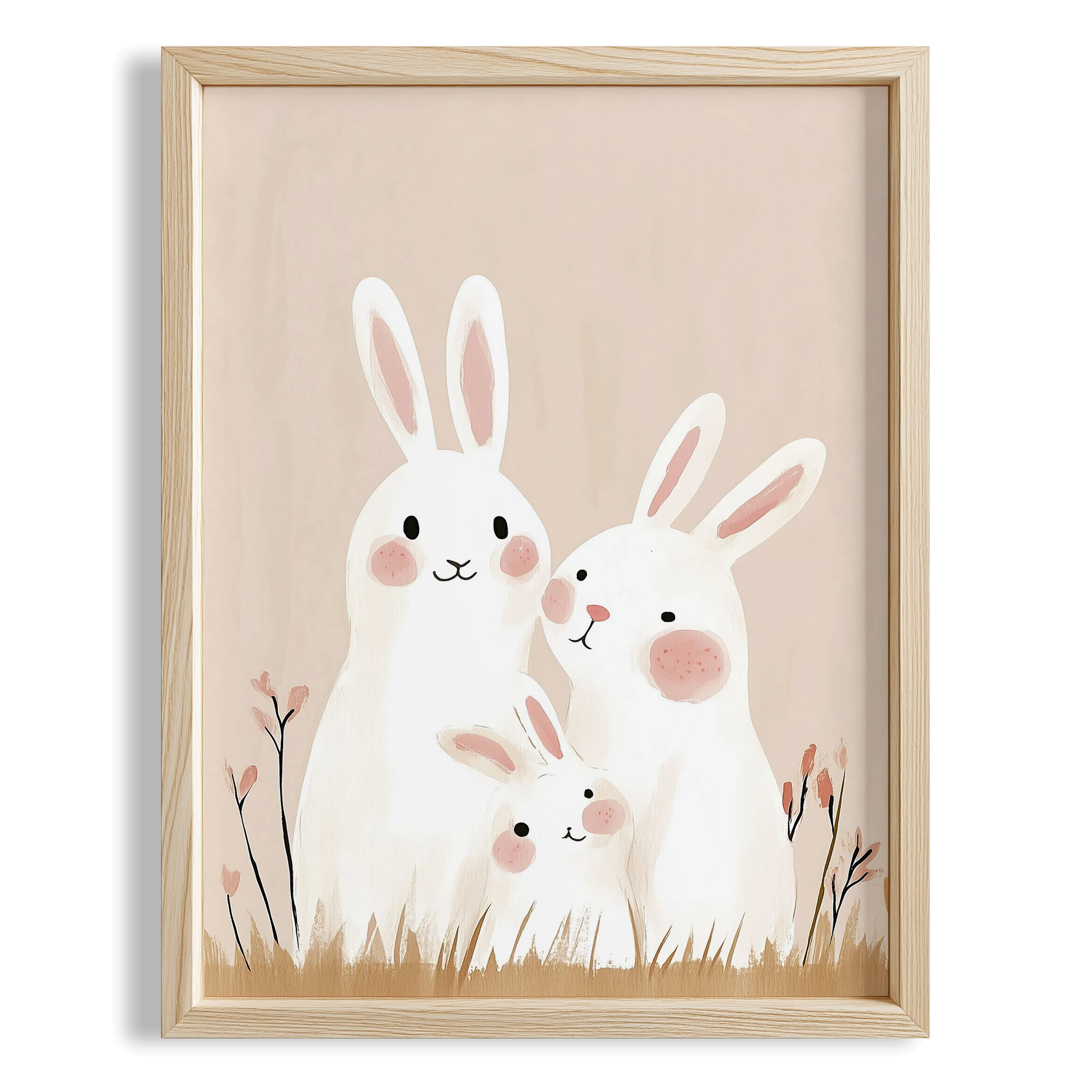 Mutlu Tavşan Ailesi Bohem Kız Çocuk Odası Ahşap Tablo