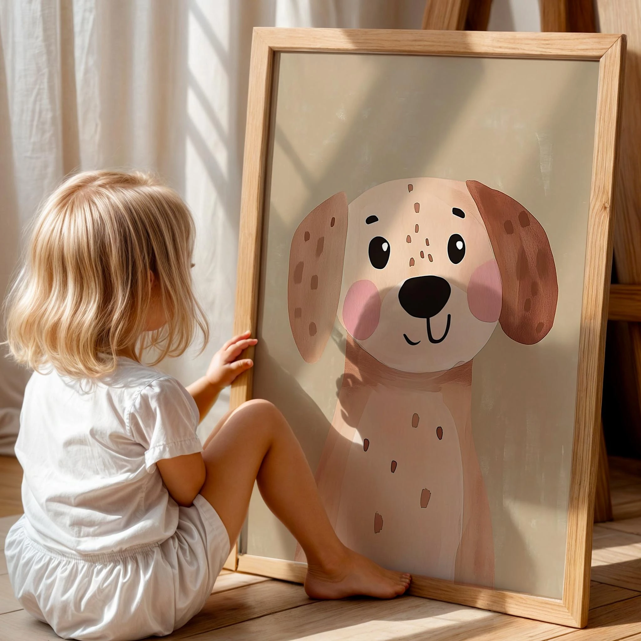 Sevimli Gülen Köpek Bohem Kız Çocuk Odası Ahşap Tablo