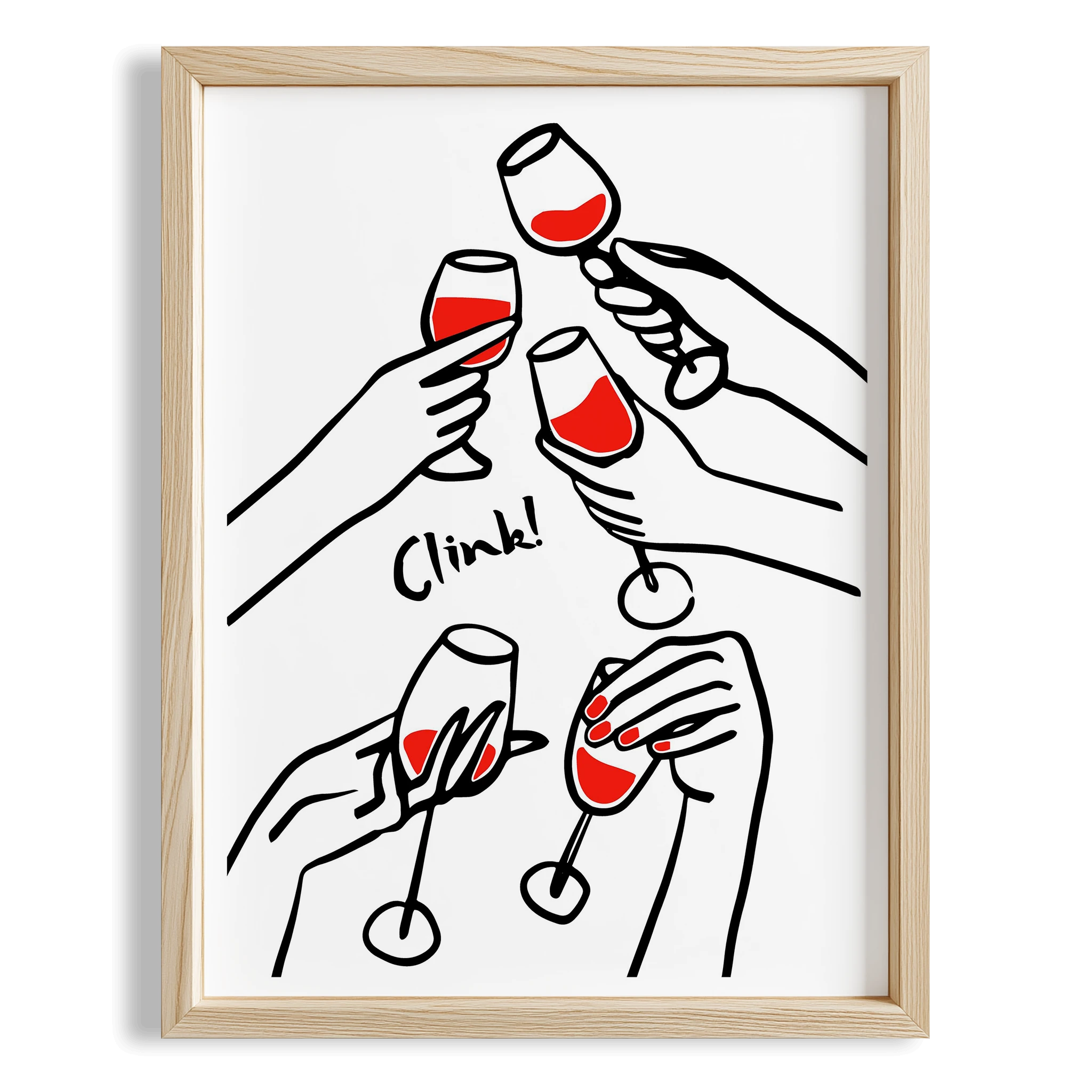 Kadeh Tokuşturma Minimal Çizim Mutfak Duvar Tablosu