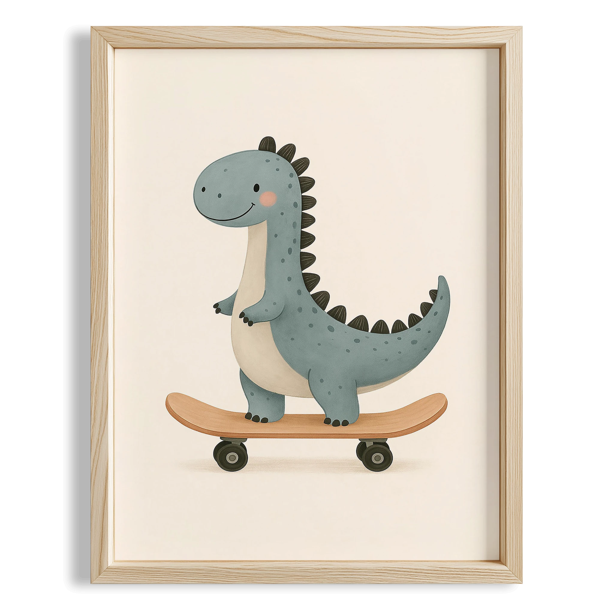 Kaykay Süren Dinozor Minimalist Erkek Çocuk Odası Ahşap Tablo