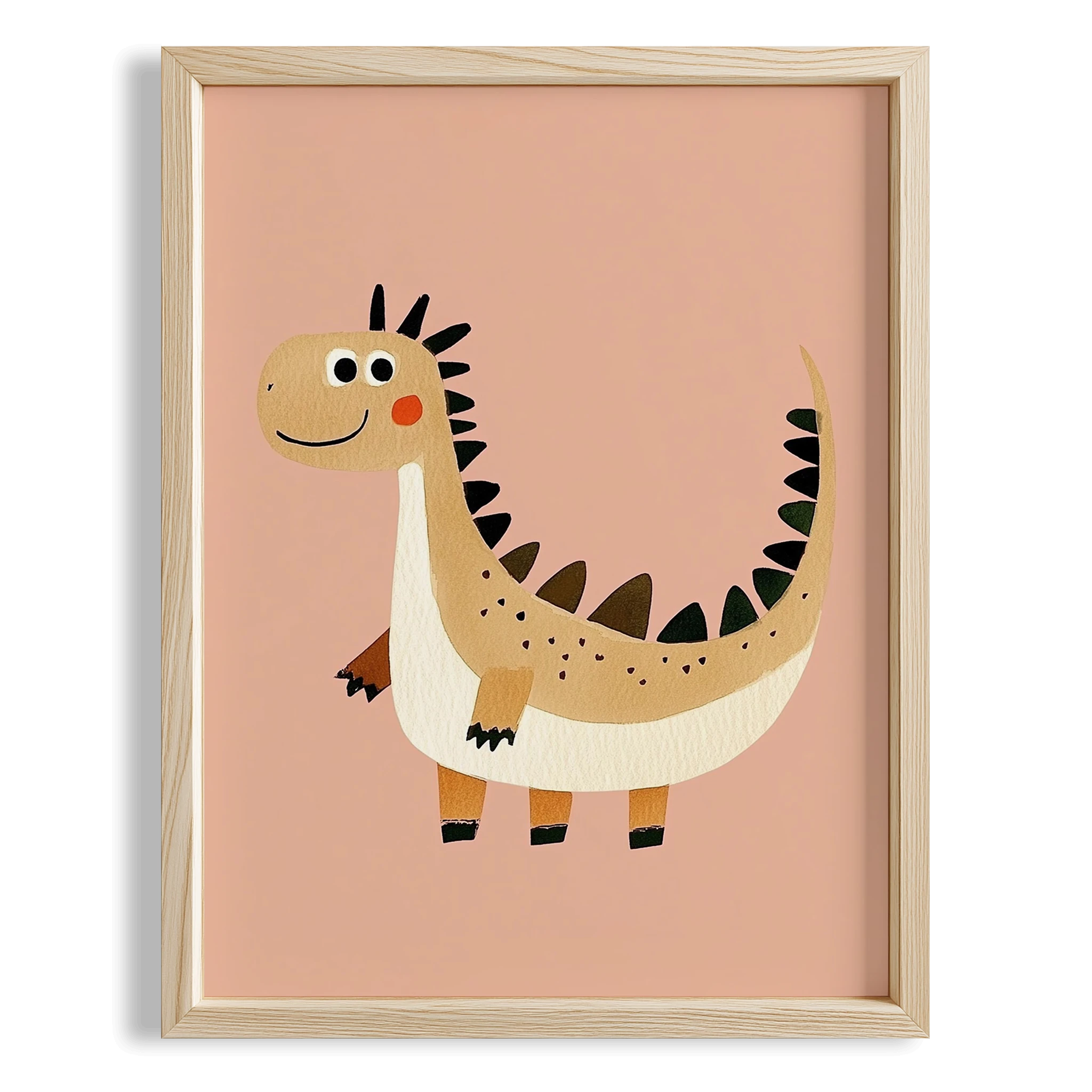 Sevimli Gülen Dinozor Temalı Pembe Fonlu Çocuk Odası Ahşap Tablo II