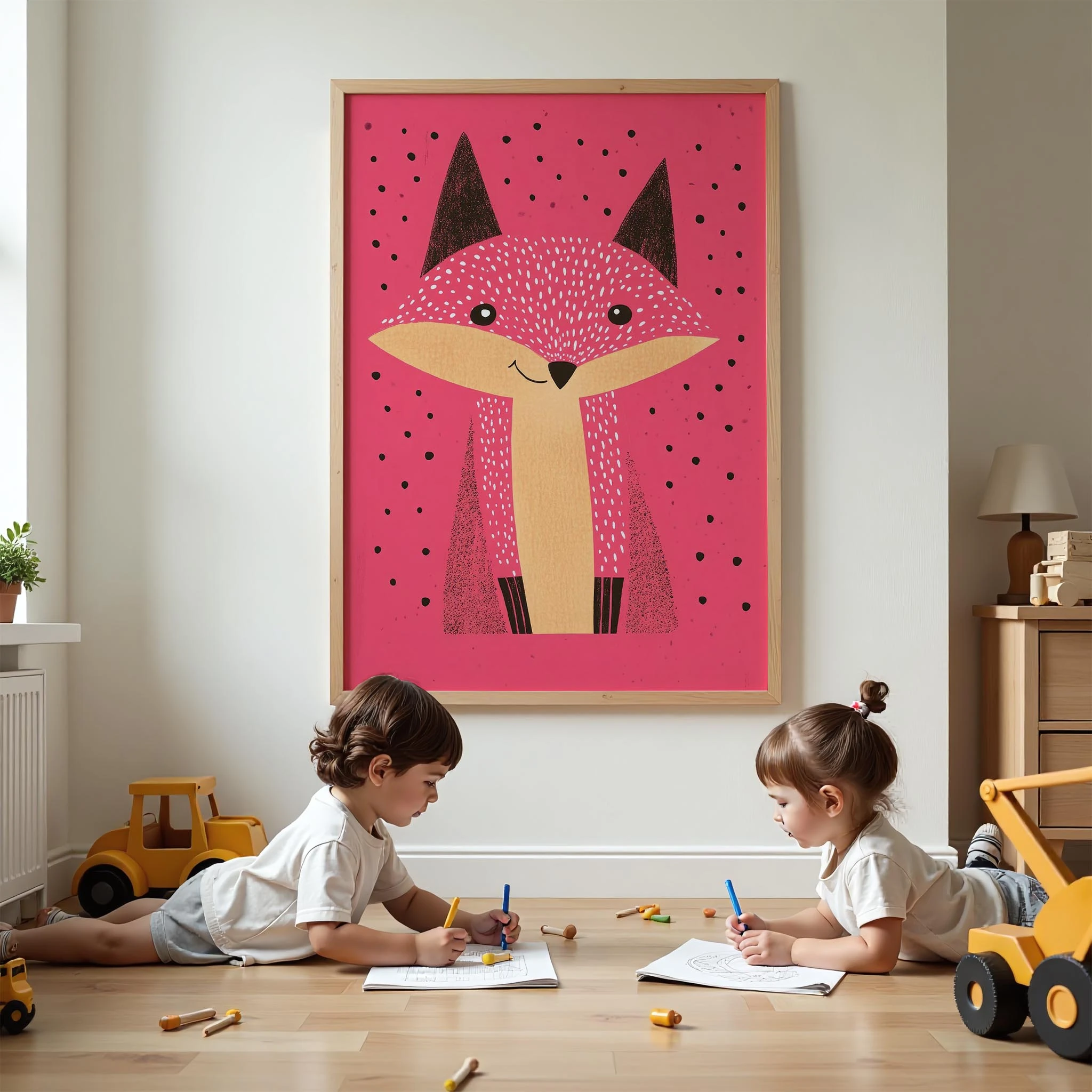 Sevimli Tilki - Fuşya Fon