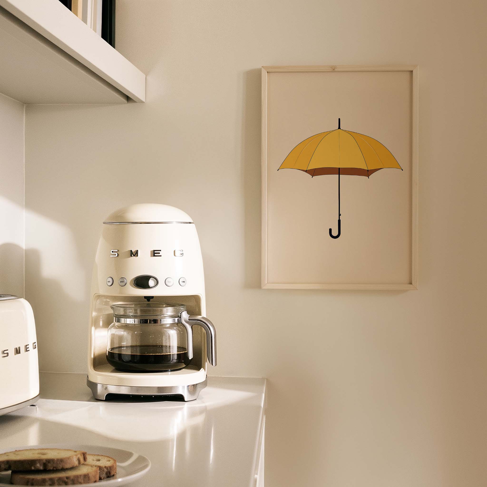 Sarı Şemsiye Minimalist Çizim - Duvar Tablosu