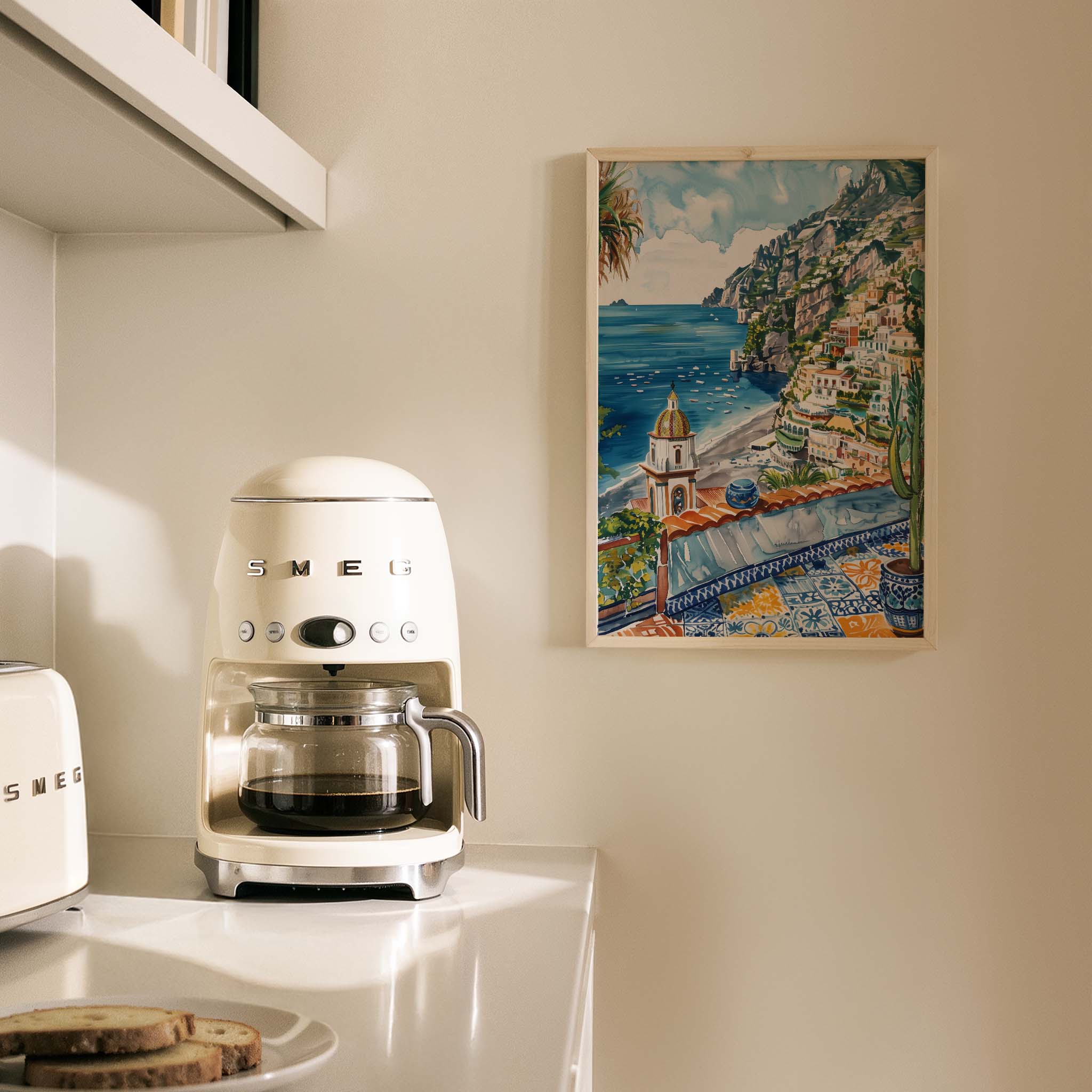 Amalfi Katedrali ve Sahil Akdeniz İtalya Koleksiyonu Mutfak Duvar Tablosu