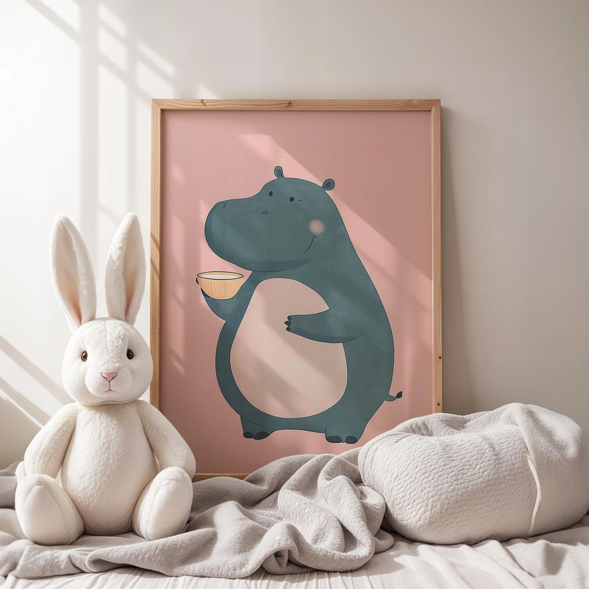 Süt Seven Su Aygırı - Pembe Fon