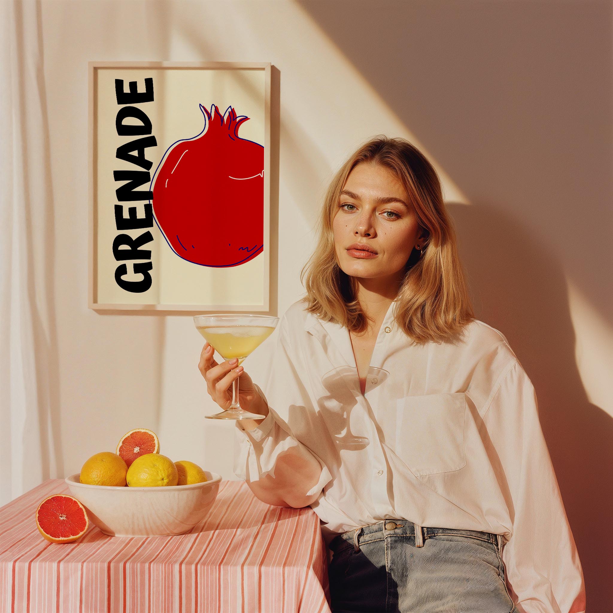 Nar Meyveler Tipografi Mutfak Duvar Tablosu