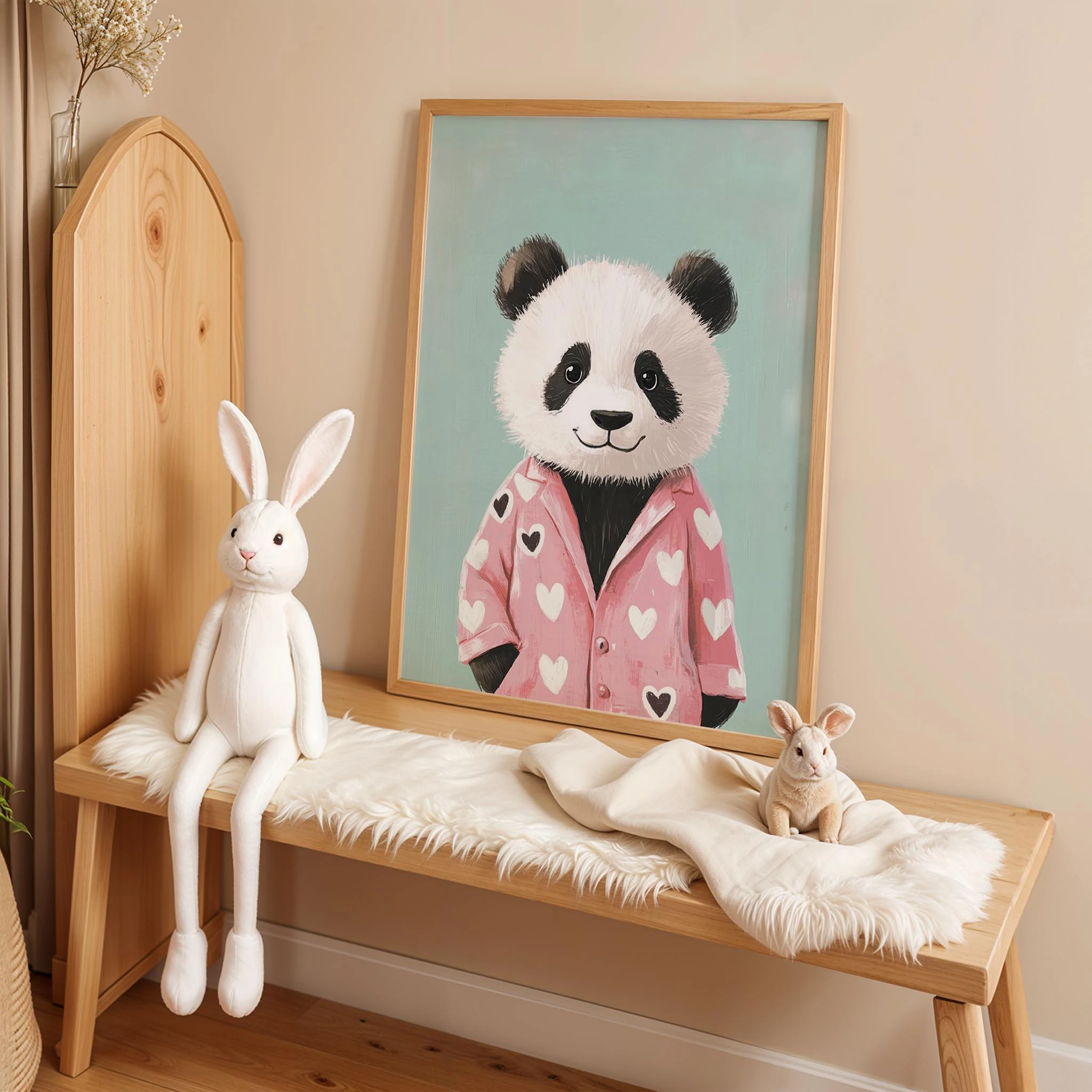 Pijamalı Uykucu Panda - Mavi Fon