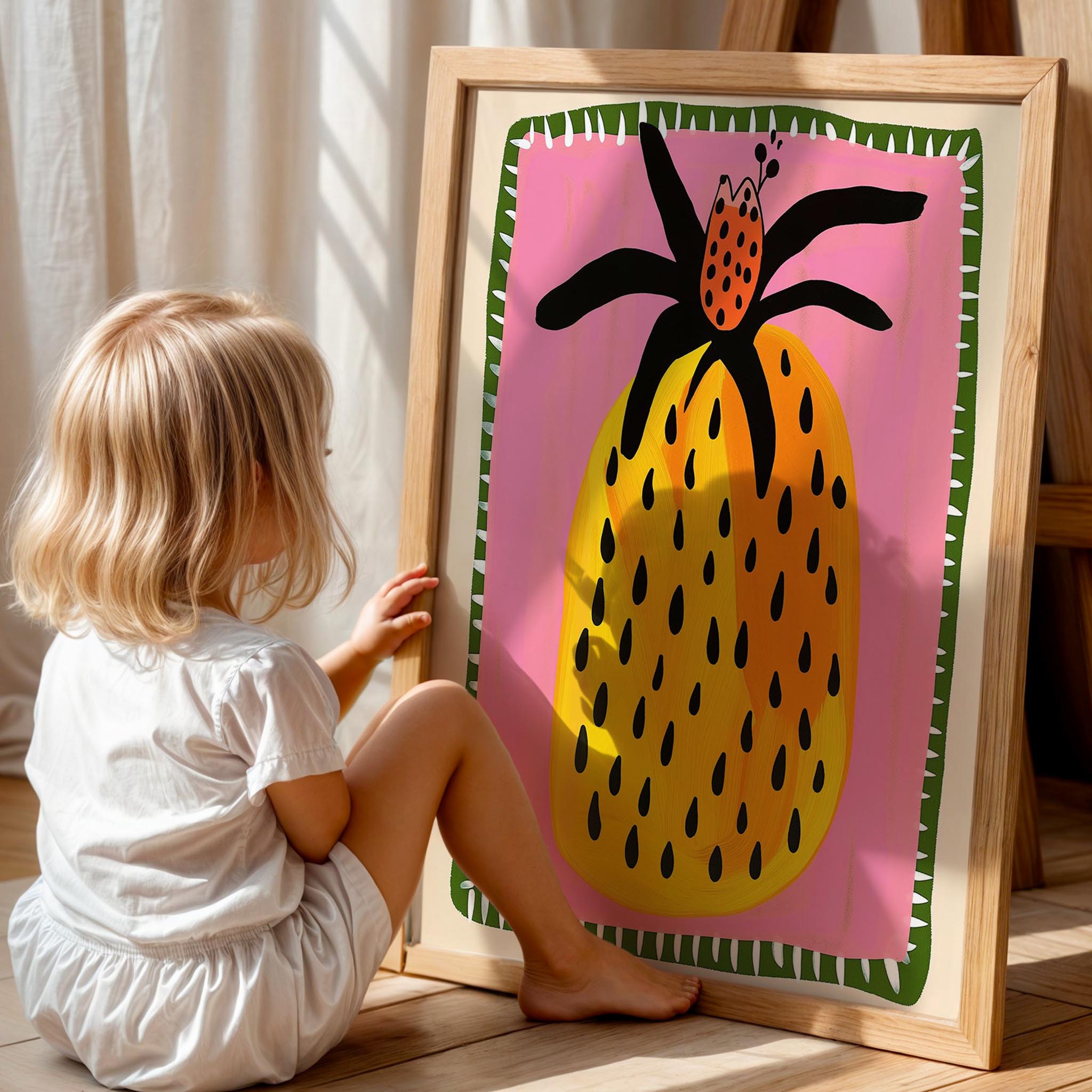 Ananas Güzeli - Eklektik Tarzda Kız Çocuk Odası Dekorasyonu Ahşap Çerçeveli Duvar Tablosu