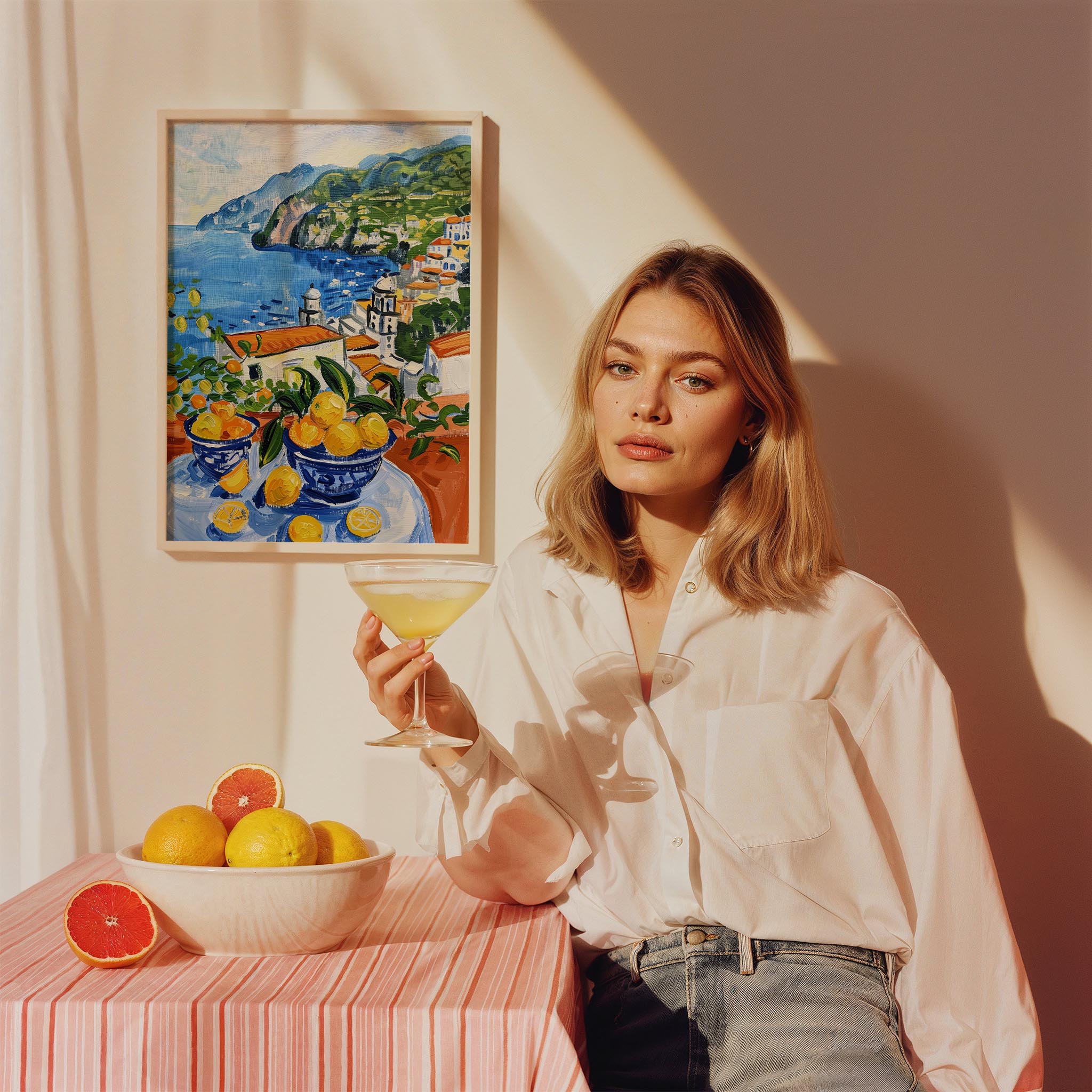 Amalfi Deniz Manzarası Limoncello İtalya Koleksiyonu Mutfak Duvar Tablosu