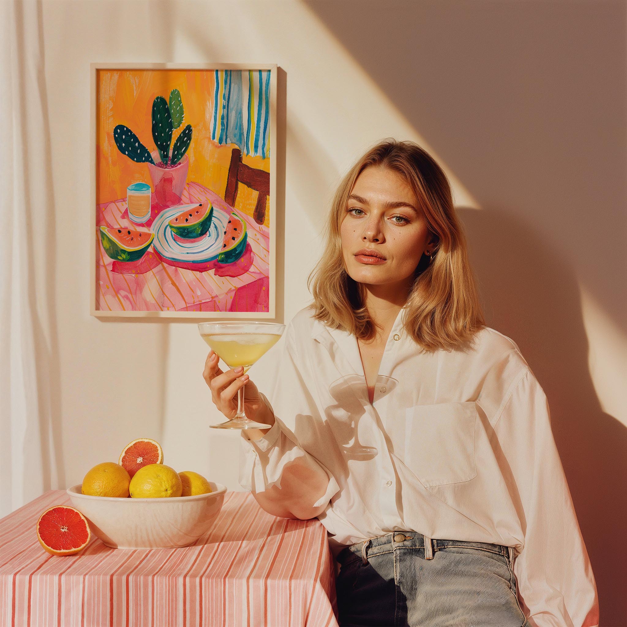 Karpuz ve Kaktüs Pastel Mutfak Duvar Tablosu