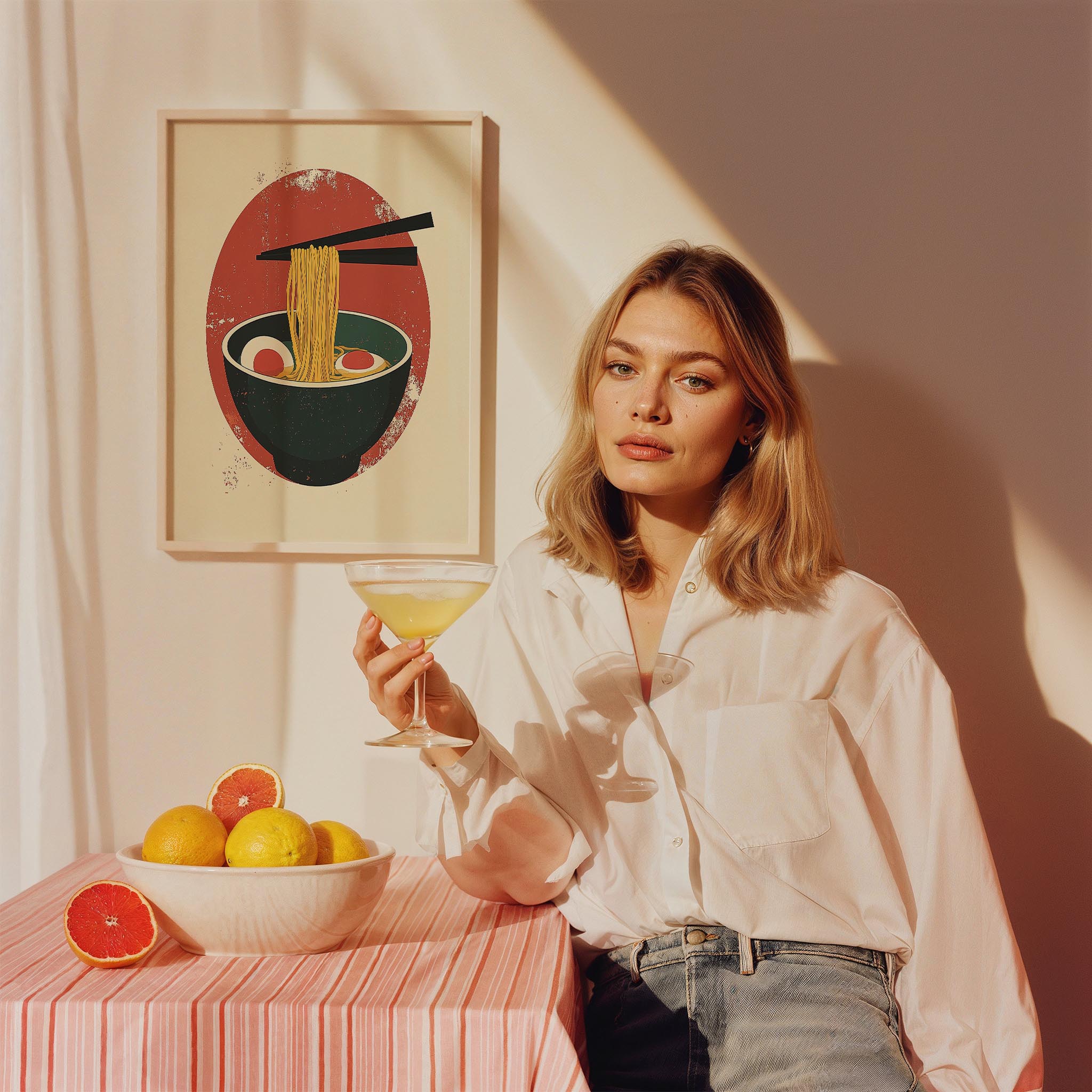 Japon Güneşi ve Ramen Retro Japon Tarzı Mutfak Duvar Tablosu