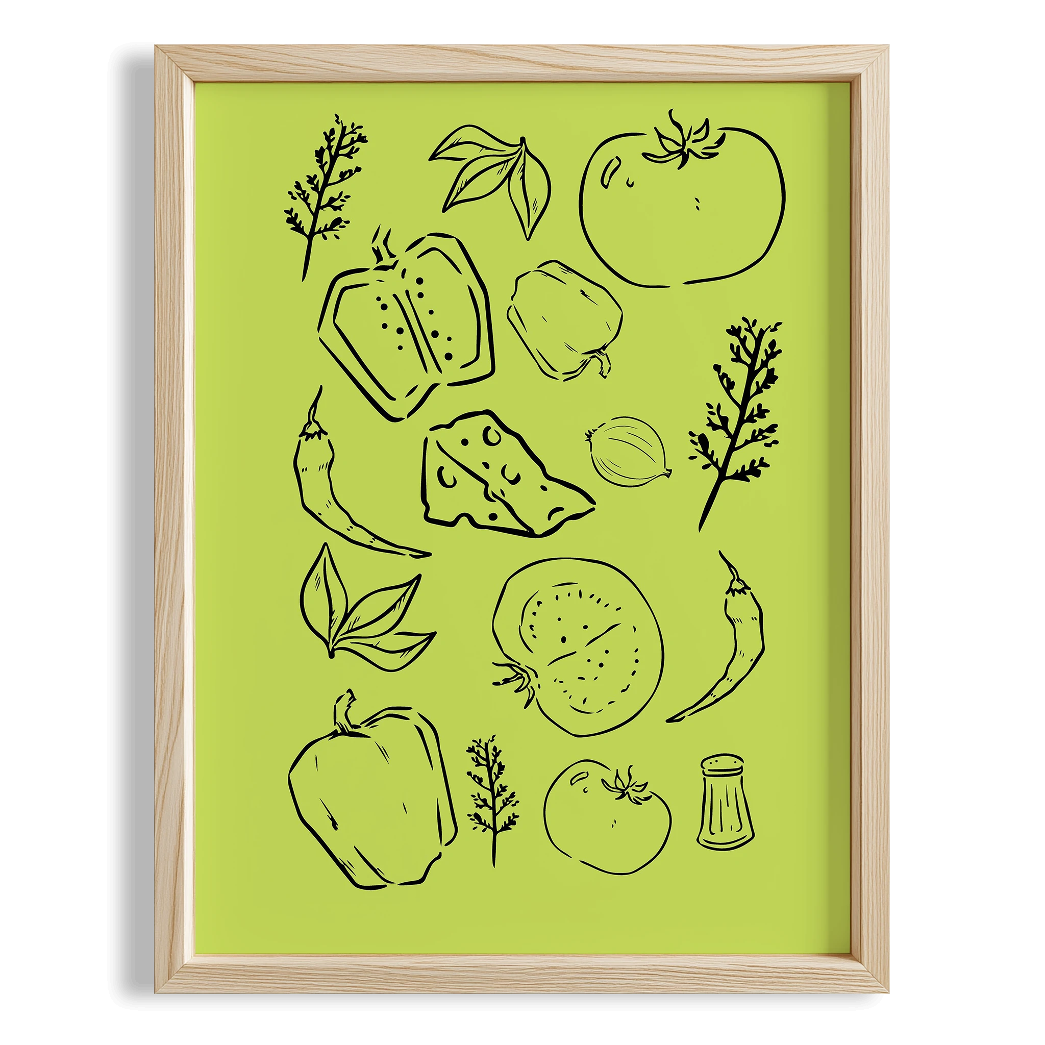 Minimal Sebzeler Yeşil Mutfak Duvar Tablosu