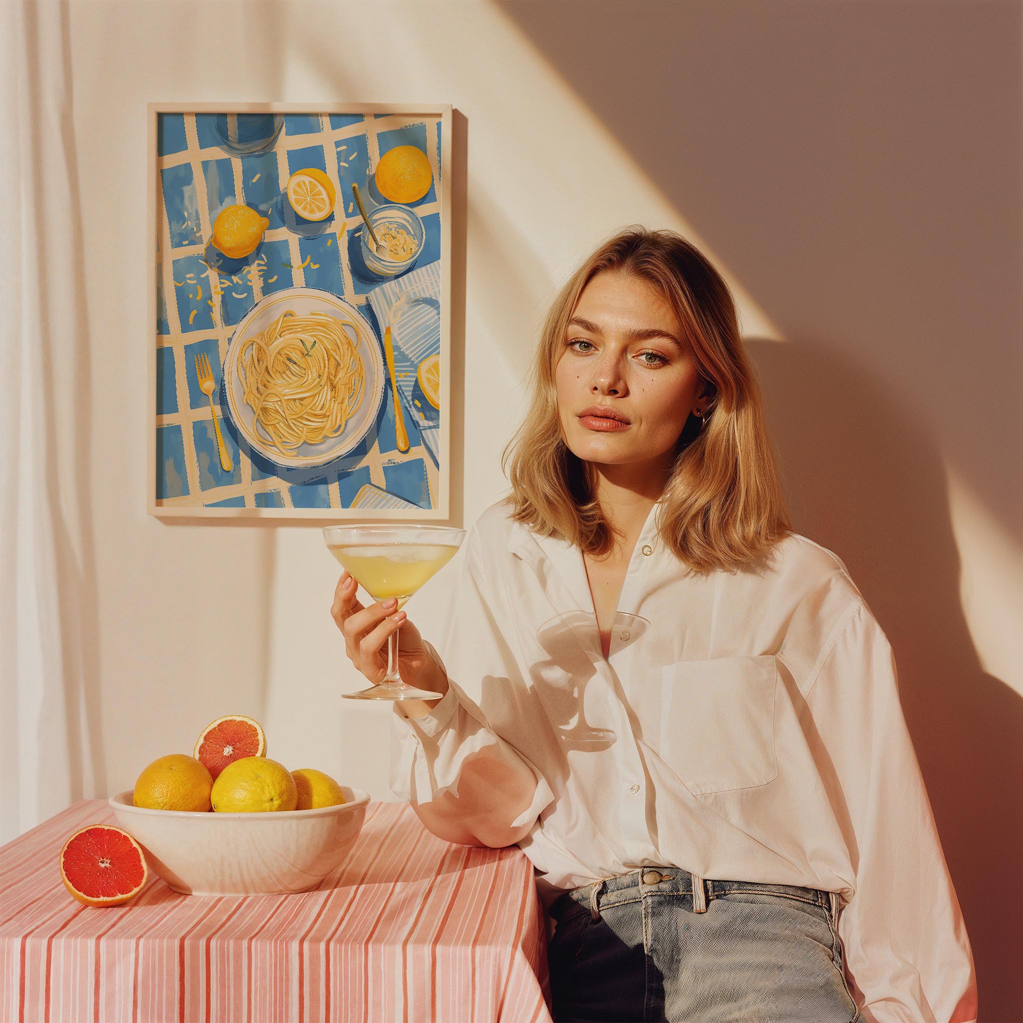 Limonlu Spagetti Tabak Retro Sofra Mutfak Duvar Tablosu