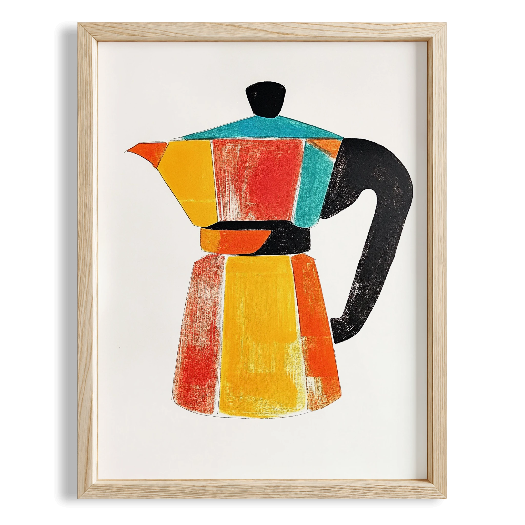 Moka Pot Kahve Renkli İllüstrasyon Mutfak Duvar Tablosu