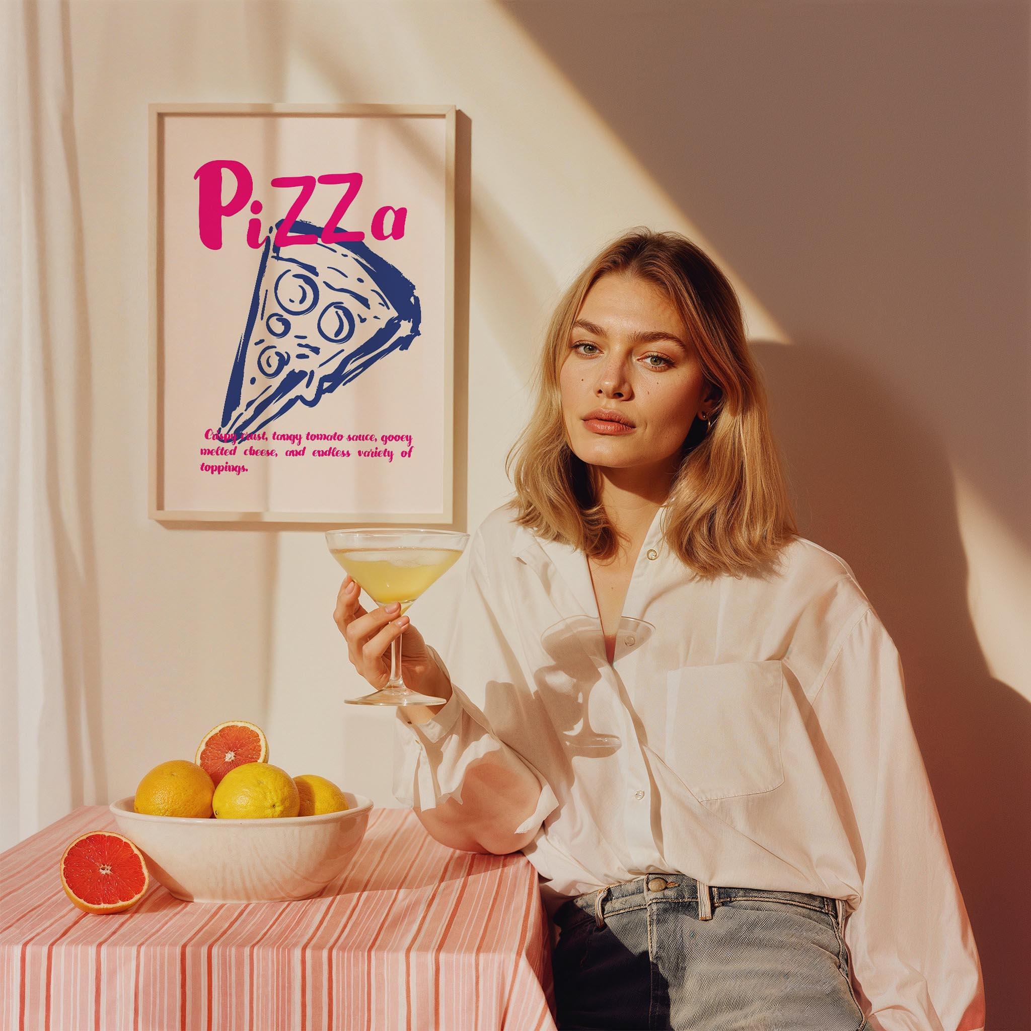 Pizza Çizim Akdeniz İtalya Koleksiyonu Mutfak Duvar Tablosu III