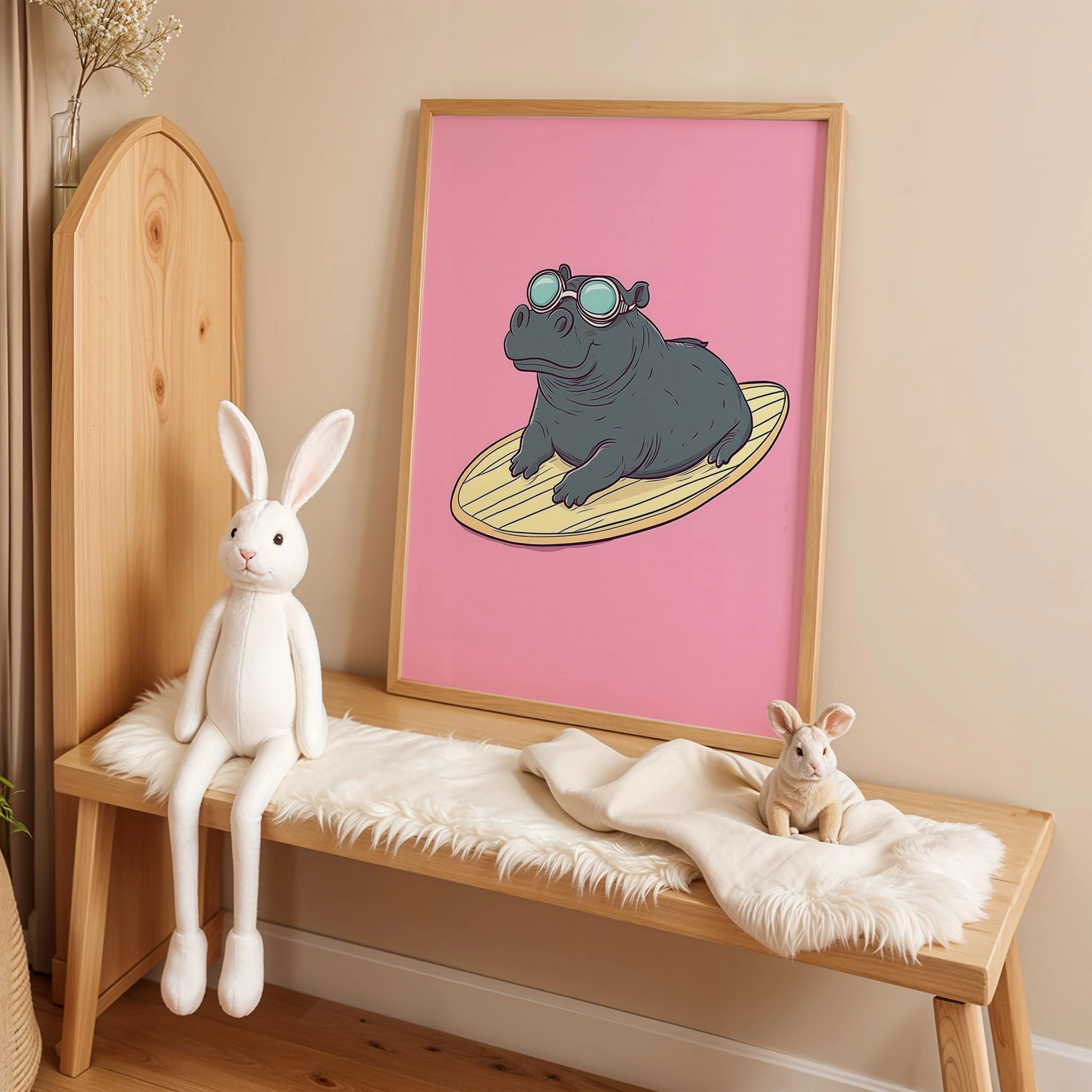 Sörfçü Su Aygırı - Pembe Fon