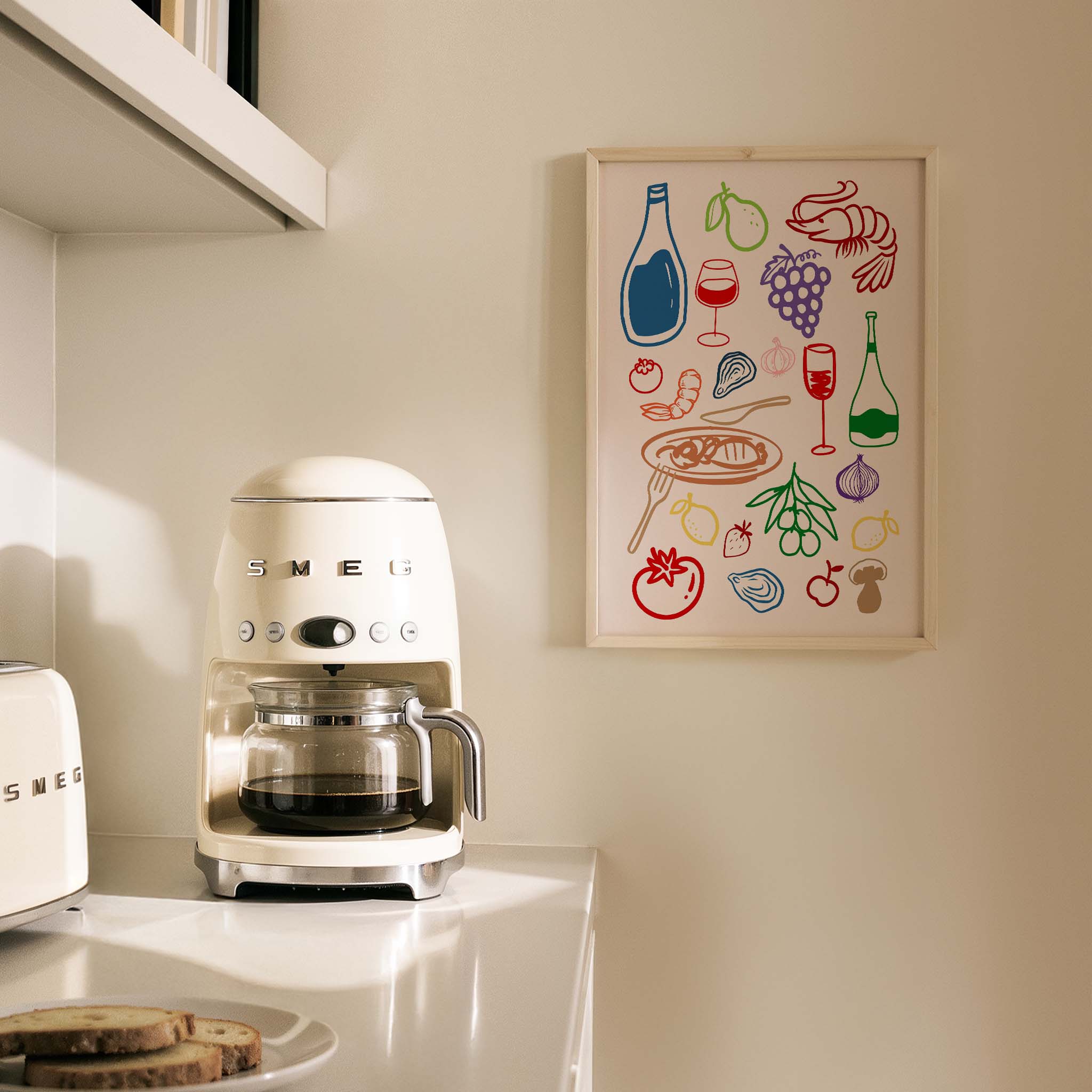 Akdeniz Sofrası Minimal Çizimler Mutfak Duvar Tablosu