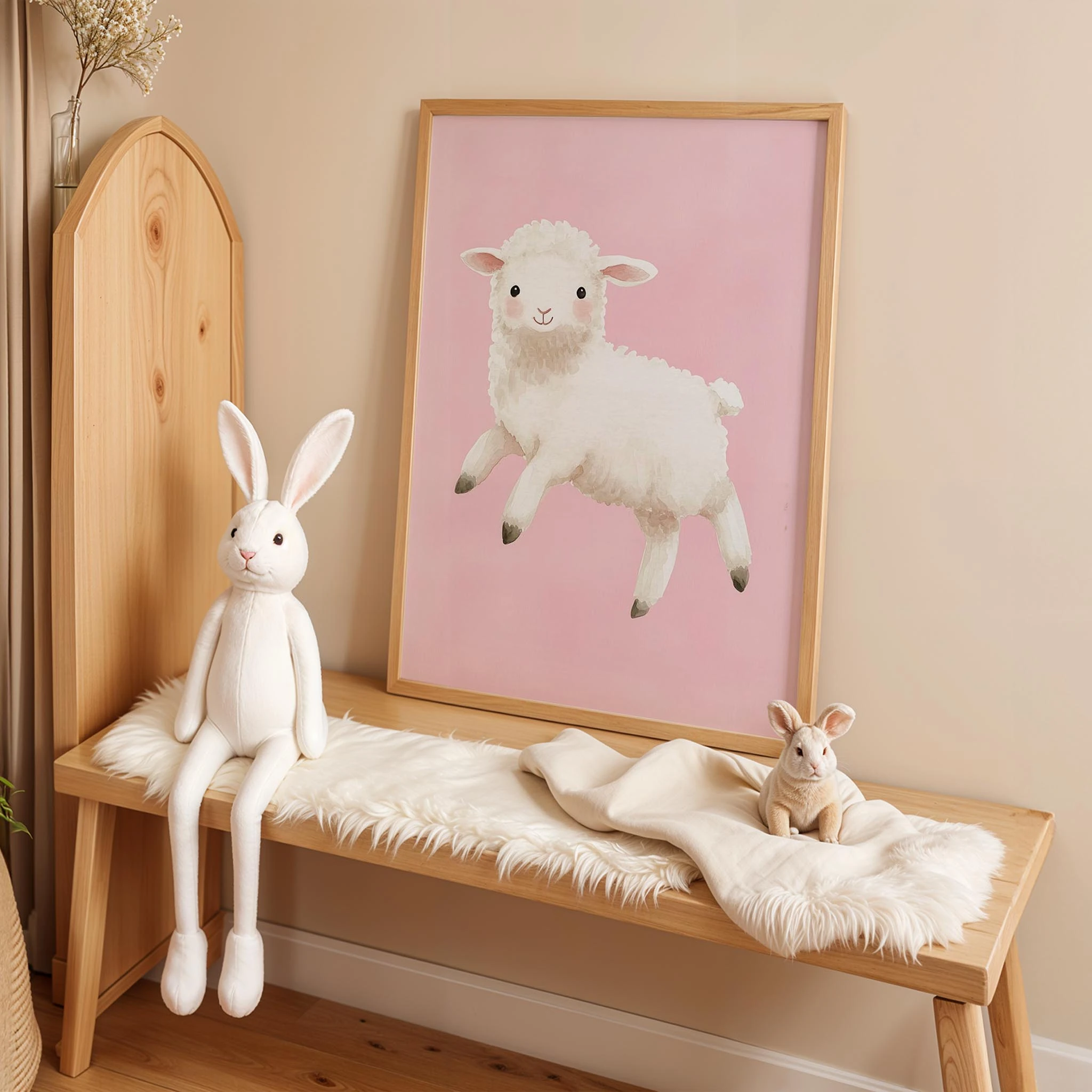 Zıplayan Mutlu Kuzu - Pembe Fon